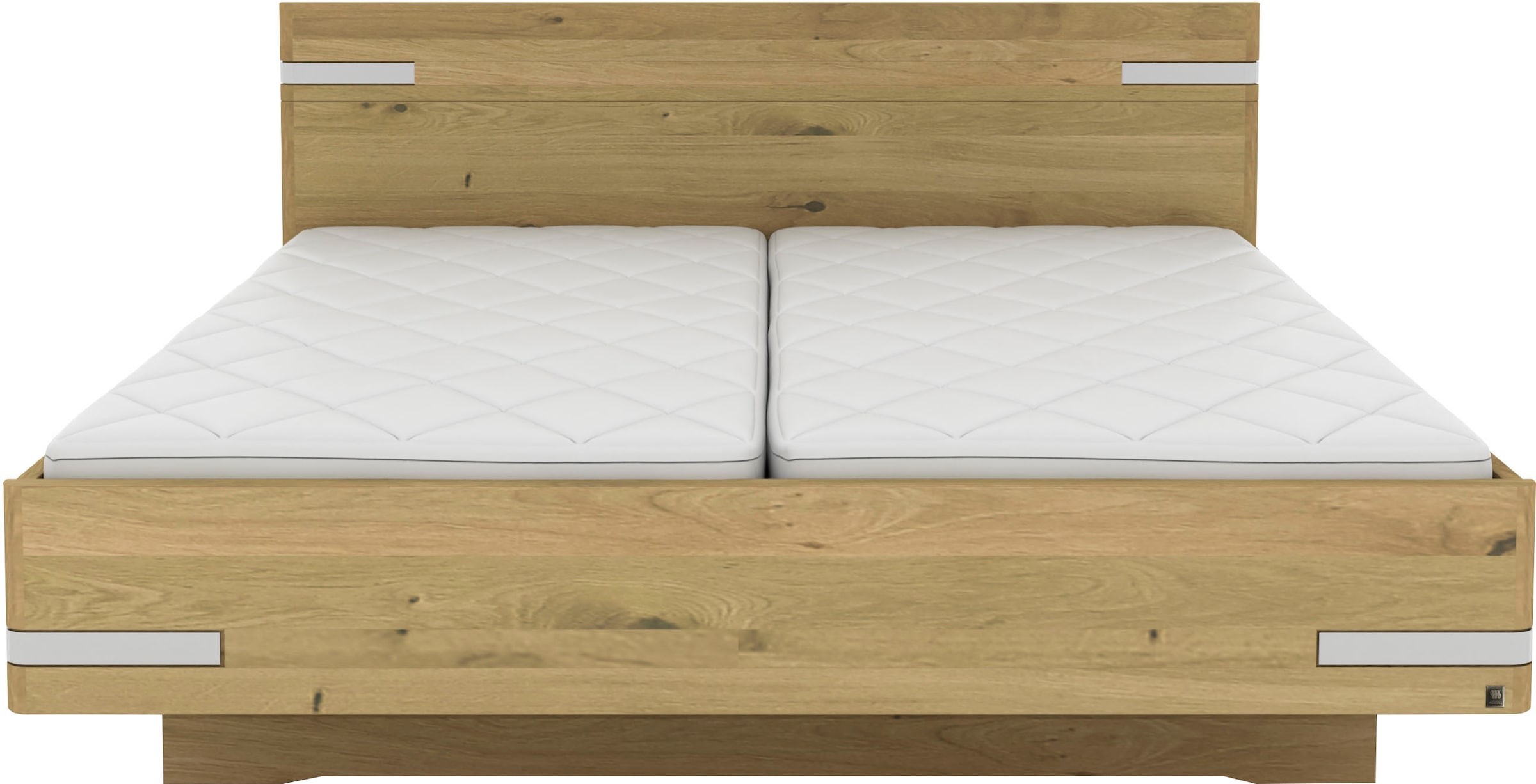 Musterring Holzbett »Savona, Bettgestell, Bettrahmen, teilmassiv Bianco-Eiche« Belastbarkeit 220 Kg, 4-fache Liegehöhenverstellung, MADE IN GERMANY,  Kopfteil in Bianco-Eiche massiv, Details in Chrom, verschiedene Grössen