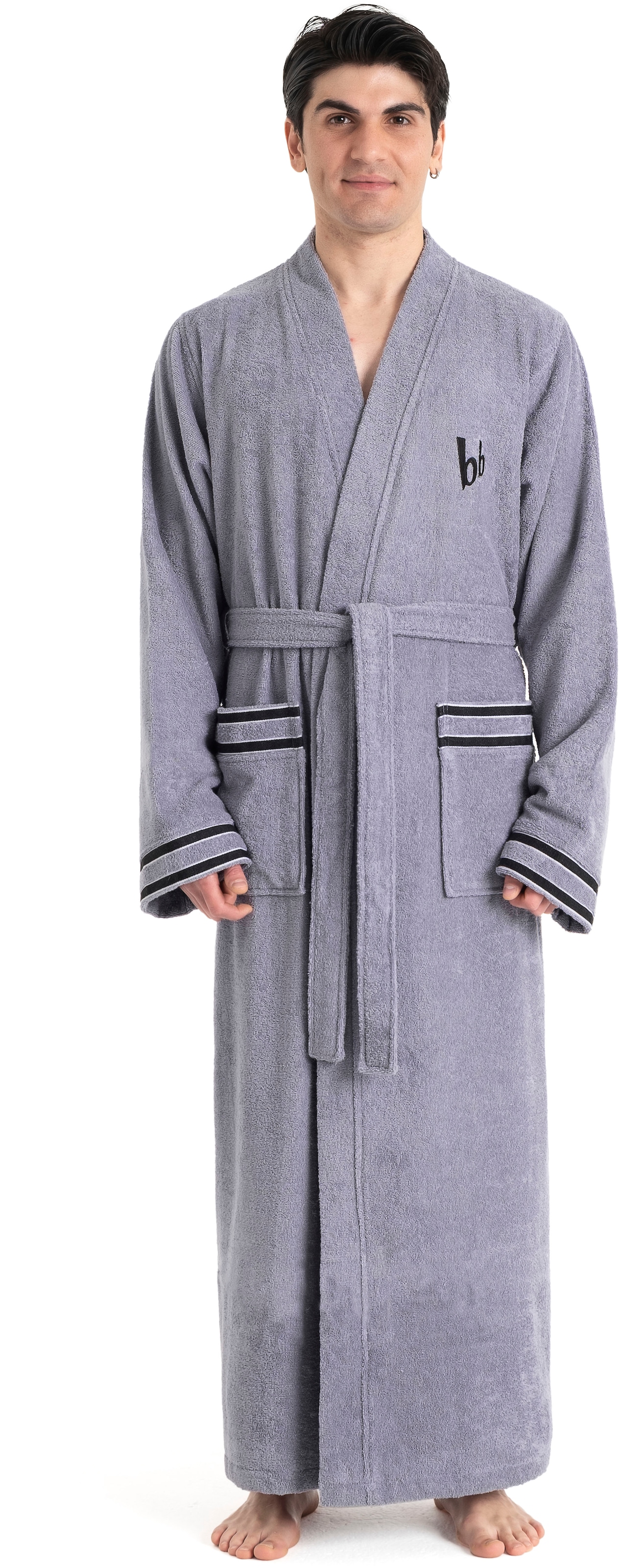 Image of Bruno Banani Herrenbademantel "Roy, ideal für Sauna & Spa, Standardlänge & Überlänge" 1 Stk. farblich abgesetzten Streifen, Bademantel, S-3XL, auch in extra lang