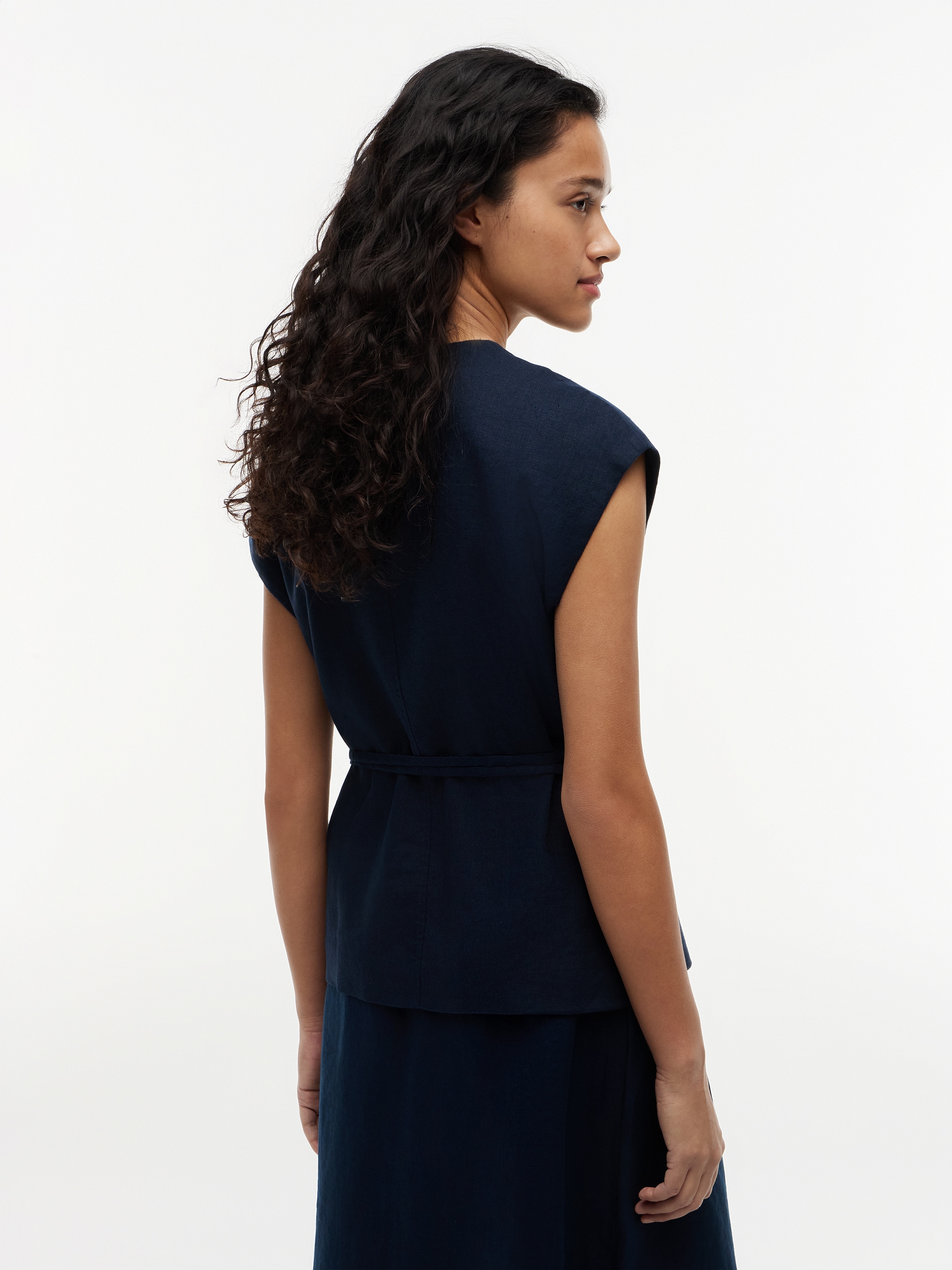 Tommy Hilfiger Wickelbluse »ESS LINEN WRAP TIE NS VEST« Materialmix, Bindeband