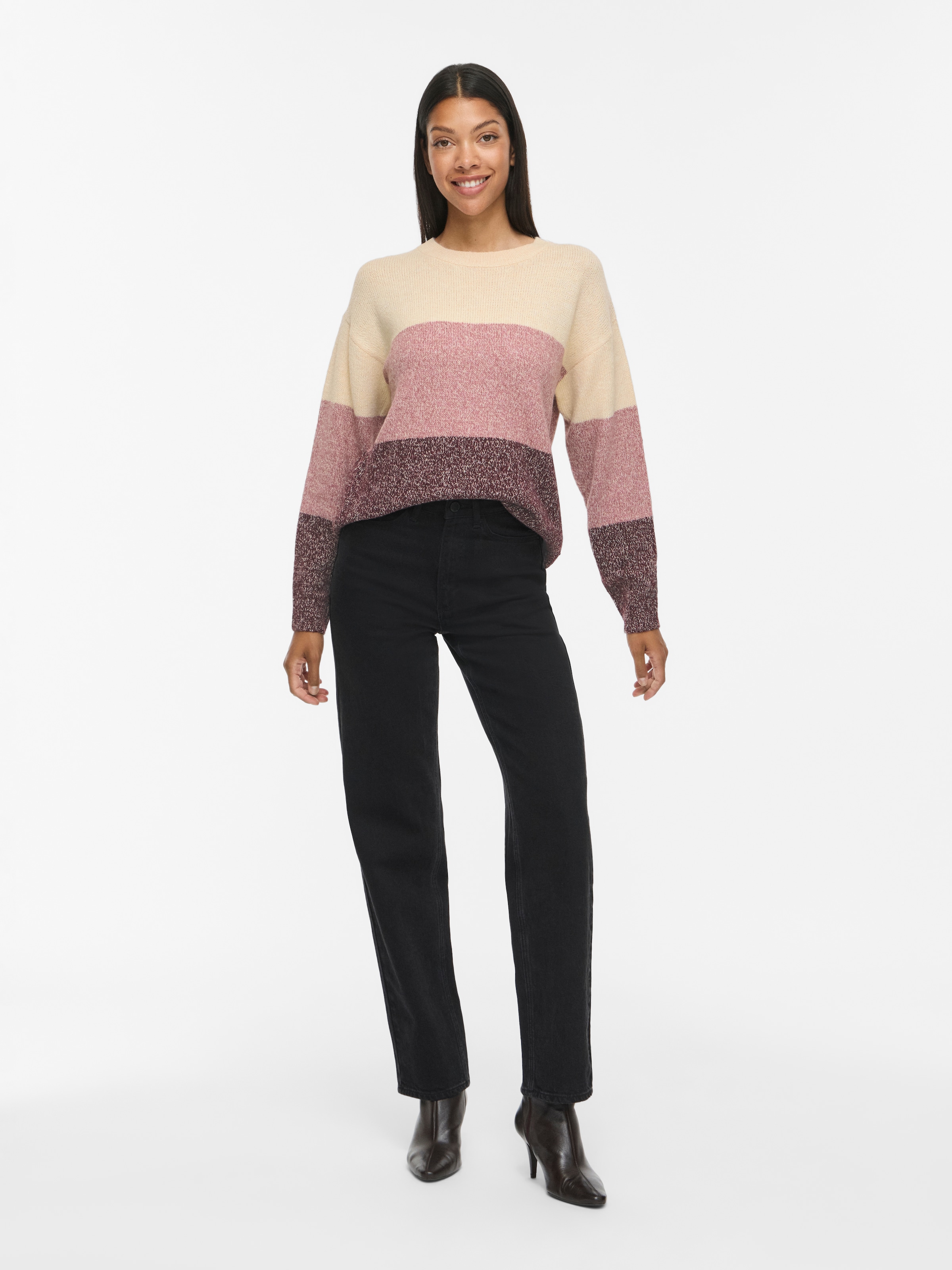 Vila Pull en tricot »VISPOSA O-NECK L/S STRIPE KNIT TOP/PB« Materialmix,