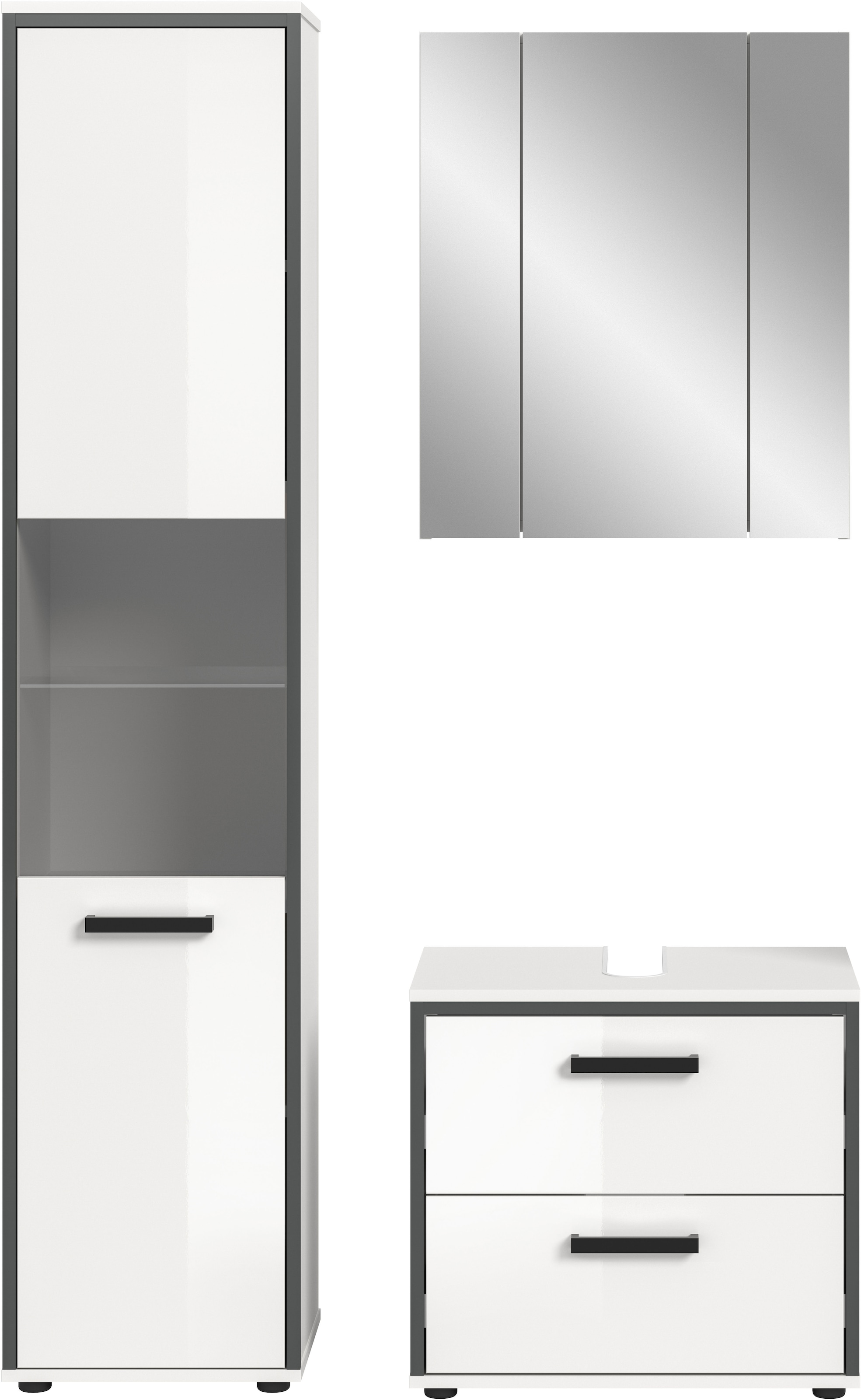 welltime Badmöbel-Set »KAJO, 3-tlg. Badkombination, weiss hochglanz« Set, Set, best. aus:1Hochschrank,1Spiegelschrank,1Waschbeckenunterschrank, 3 Stk. tlg.
