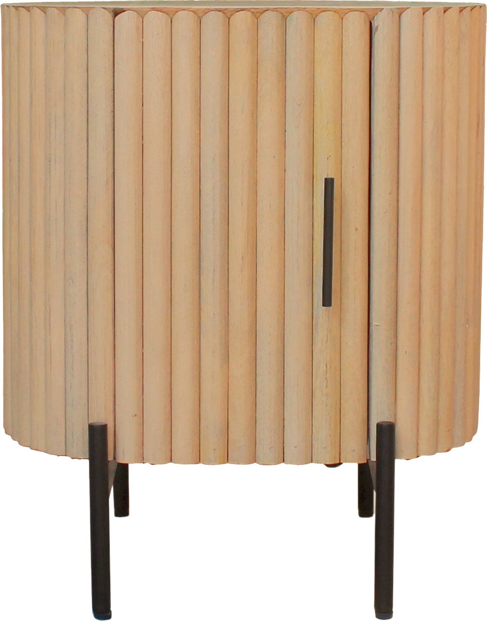 SIT Nachtkommode »Nessebar aus Mangoholz mit Lamellen-Design & Metallfüssen« 1 Stk. tlg. 1 Tür, 2 Fächer & 15 cm hohe schwarze Metallfüsse