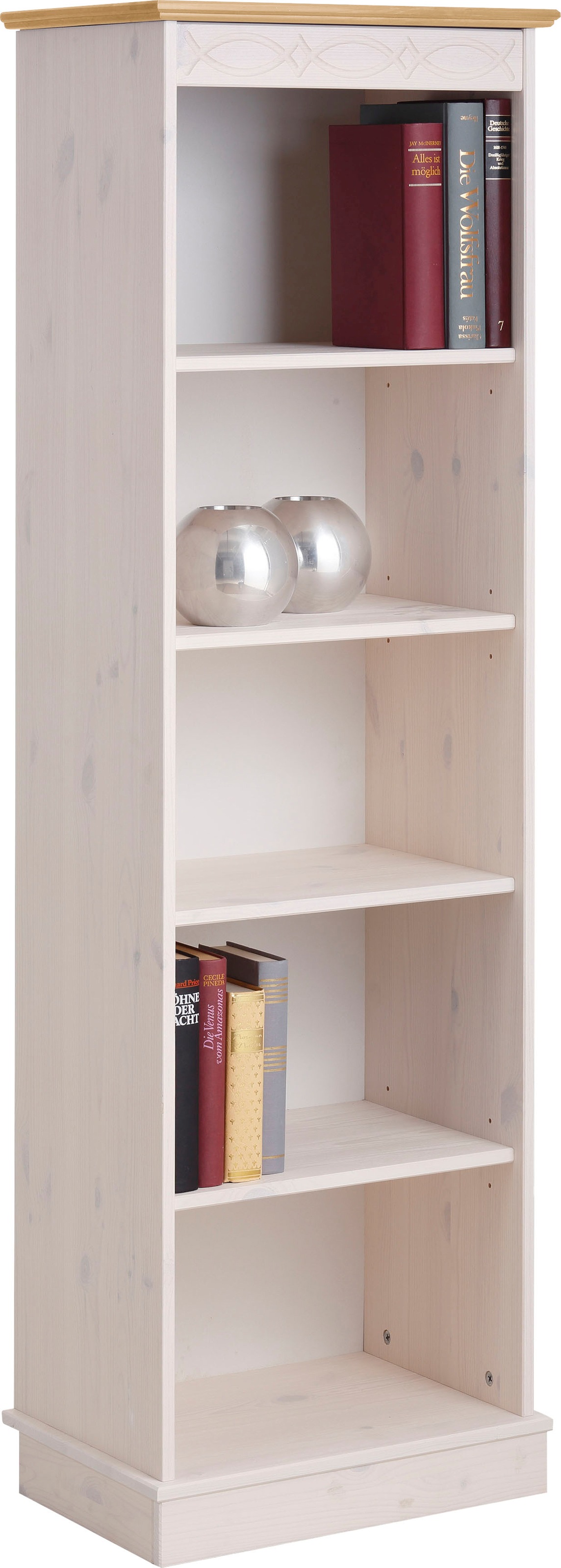 Image of GOODproduct Standregal "Indra Bücherregal mit 5 Fächern und einer dekorativen Fräsung" aus Massivholz, 4 Einlegeböden, dekorative Fräsung