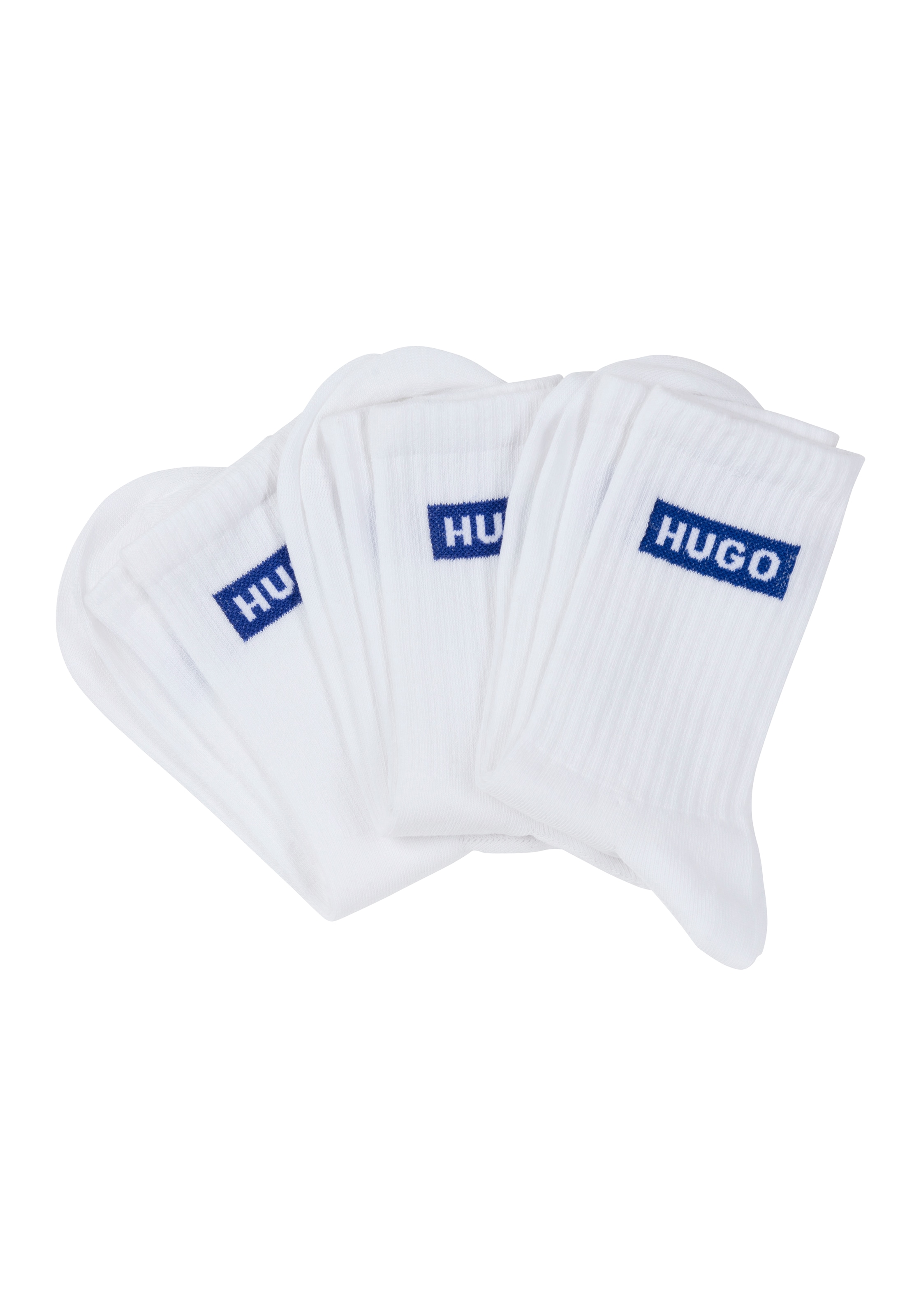 Image of HUGO Freizeitsocken "3P QS BLUE LOGO CC W" 3 Paar tlg. mit HUGO-Logoschriftzug