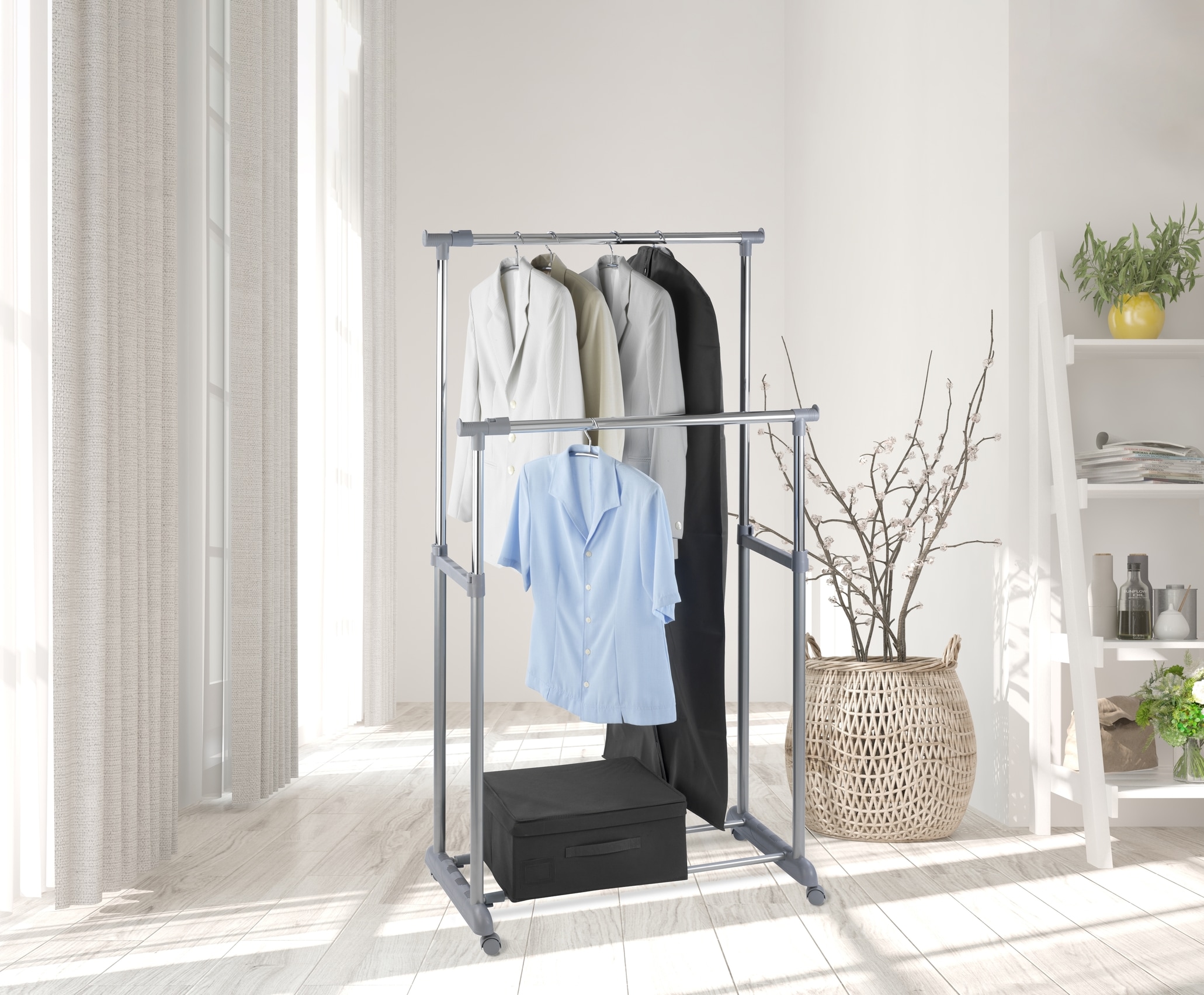 WENKO Kleiderständer »Modell Twin Bars«, Garderobenständer mit 2 Stangen, höhenverstellbar, mit 4 Rollen