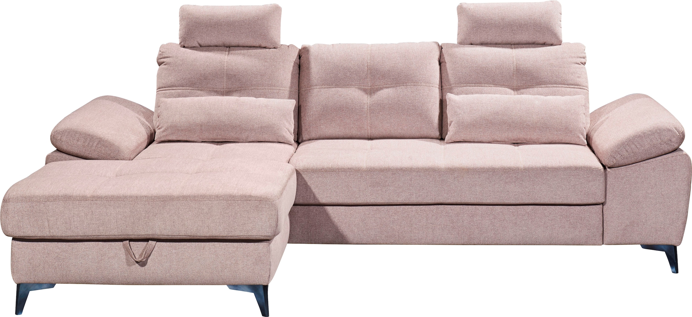 ED EXCITING DESIGN Ecksofa »Auckland L-Form mit Bettfunktion, Bettkasten«, Armteilverstellung, Kopfstützen & 2 Nierenkissen