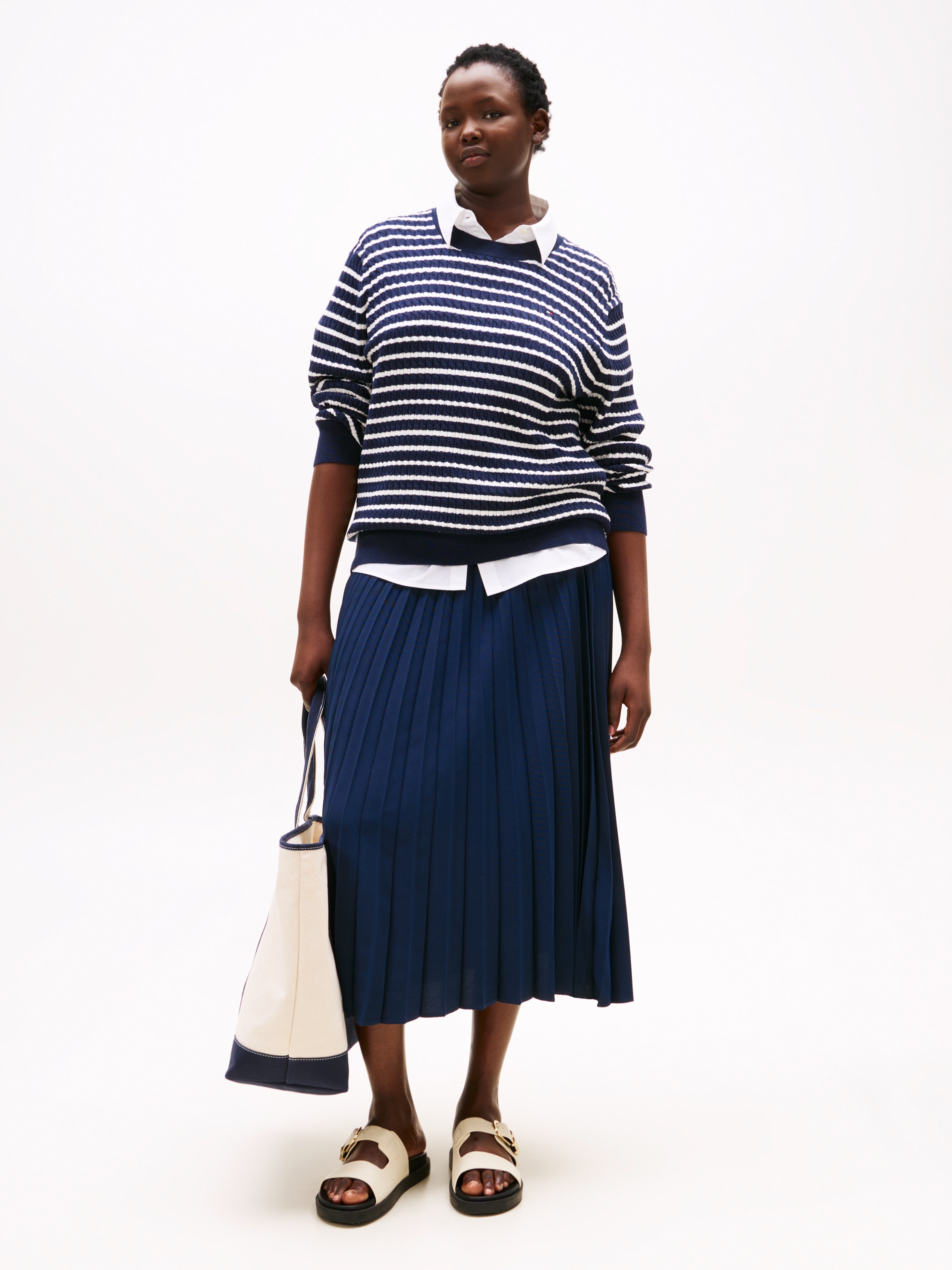 Tommy Hilfiger Curve Strickpullover »CRV CO CABLE FINE GG C-NK LS SWT«, in grossen Grössen, mit Zopfmuster
