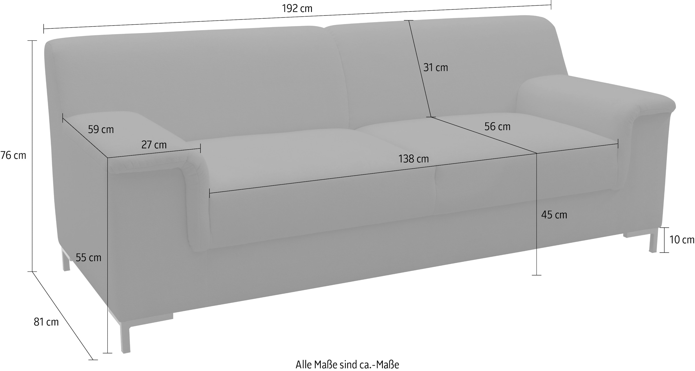 INOSIGN 2,5-Sitzer »Jamie 2 auch in Cord B/T/H: 192/81/76 cm«, zeitlos, modern, mit komfortablem Federkern