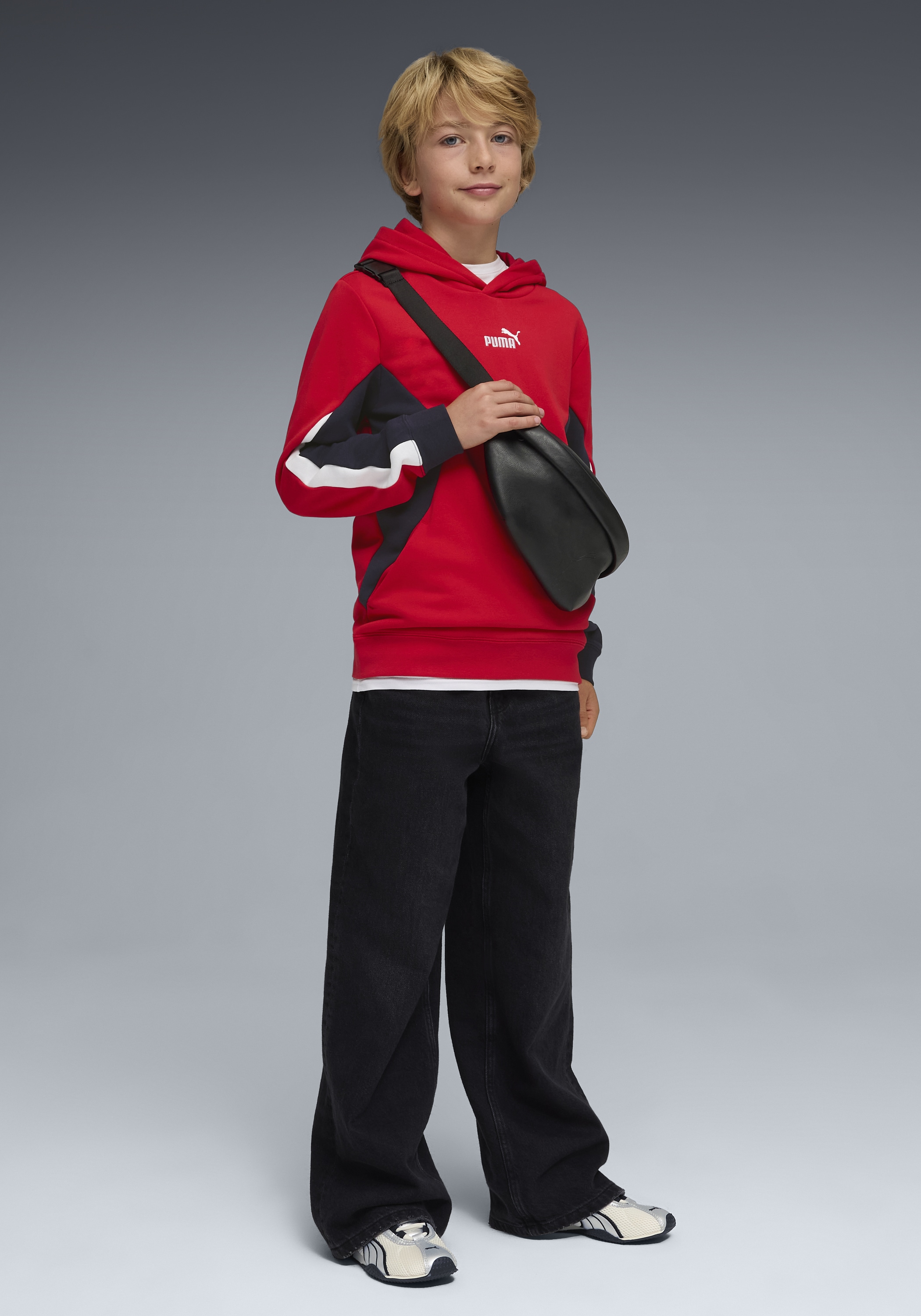 Image of PUMA Kapuzensweatshirt "ESS BLOCK HOODIE TR B", Regular Fit, für Jugendliche, aus Baumwollmischung, mit Kapuze