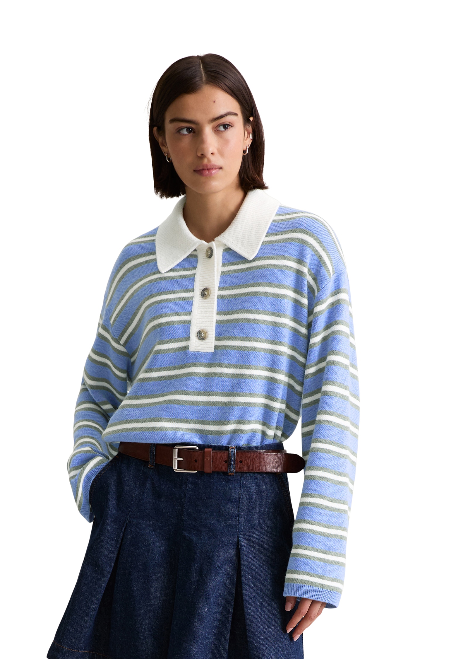 Image of Marc OPolo DENIM Strickpullover regular fit aus softem Schurwolle-Viskose-Mix, gestreift