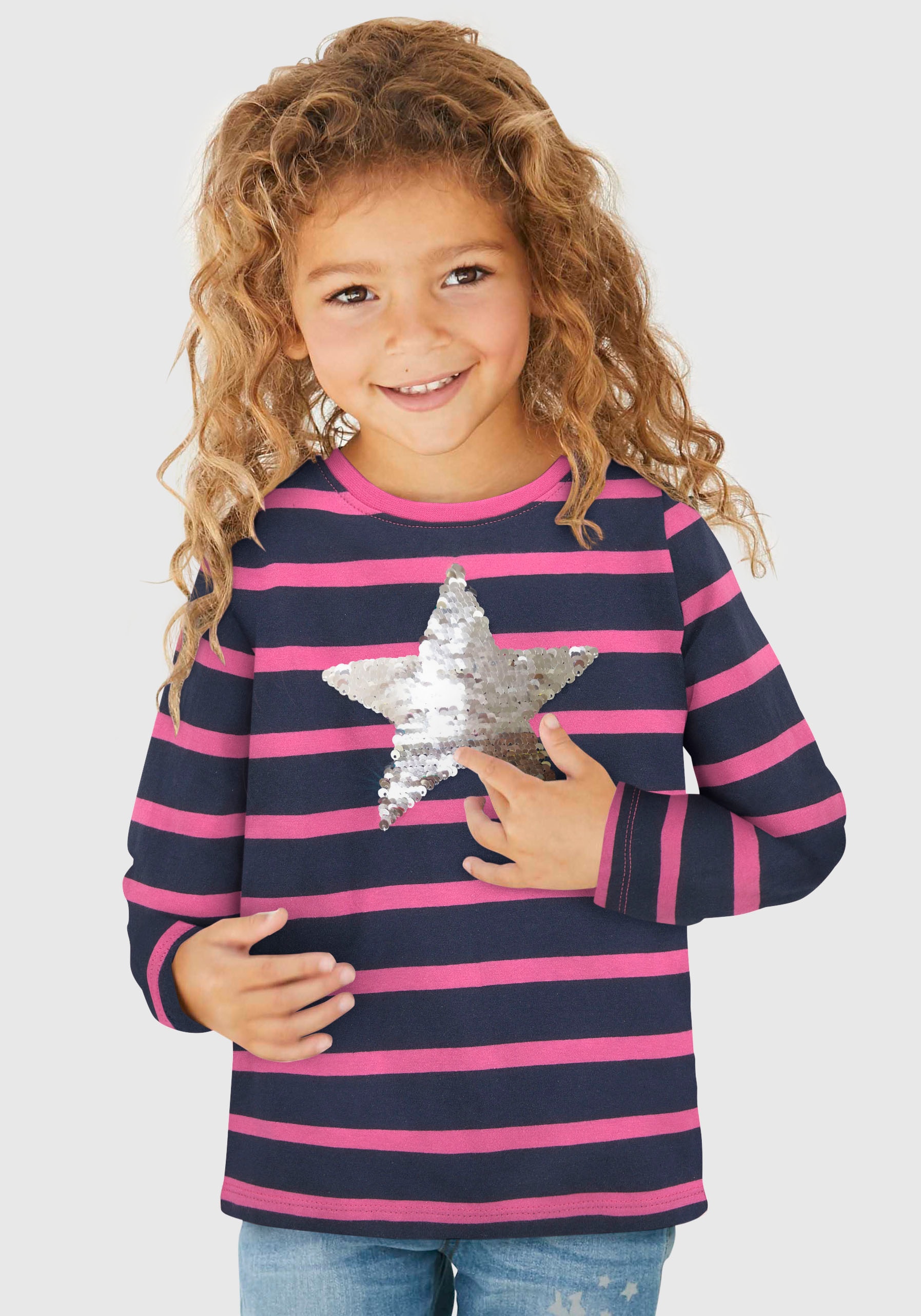 Langarmshirt »für kleine Mädchen«, mit appliziertem Stern aus Wendepailletten