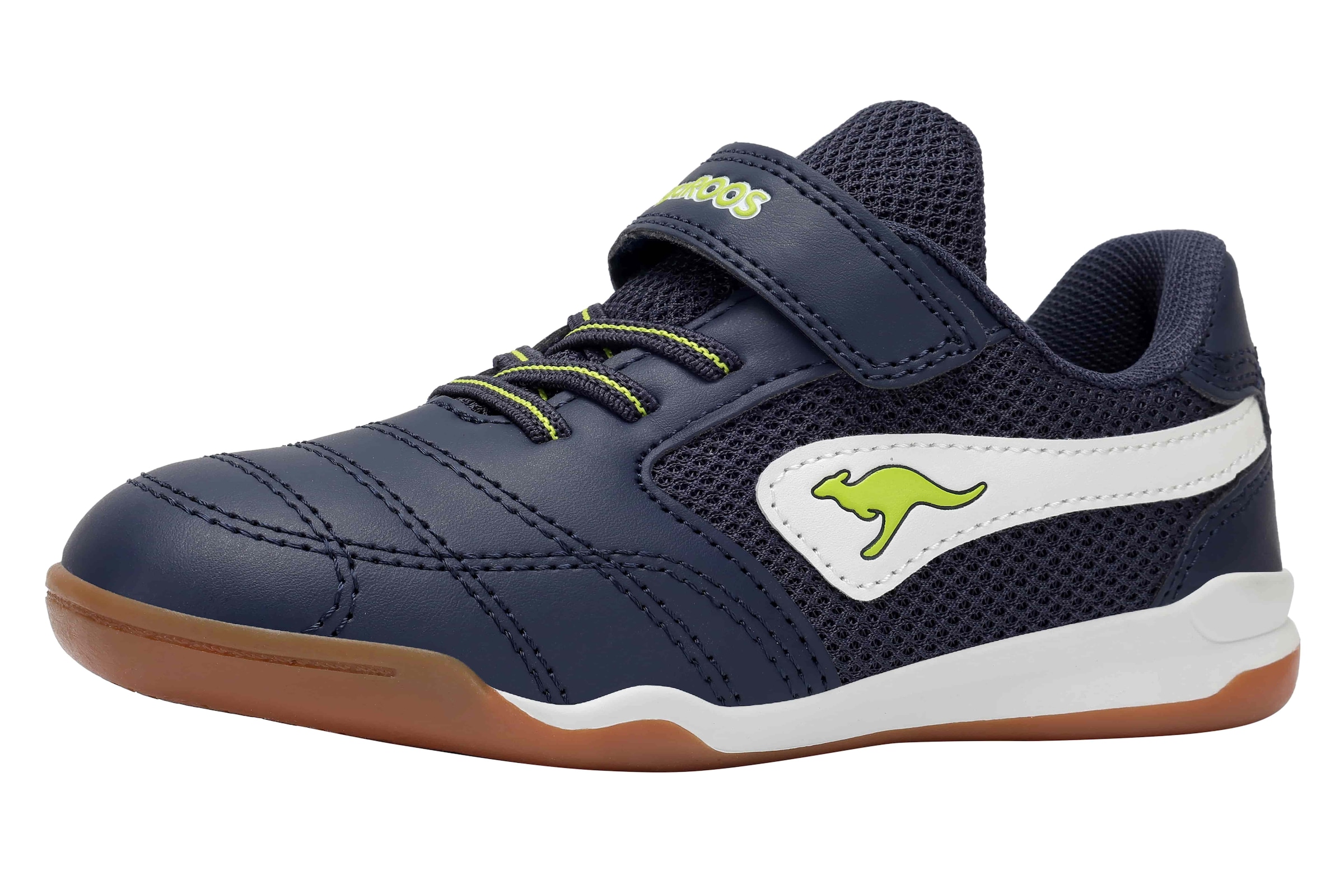 Kangaroos, Unisex, KangaROOS Indoorschuh »K-BRACEYARD EV« Hallenschuh für Kinder und Jugendliche, mit Klettverschluss, dk navy, lime, 38, Leichter 