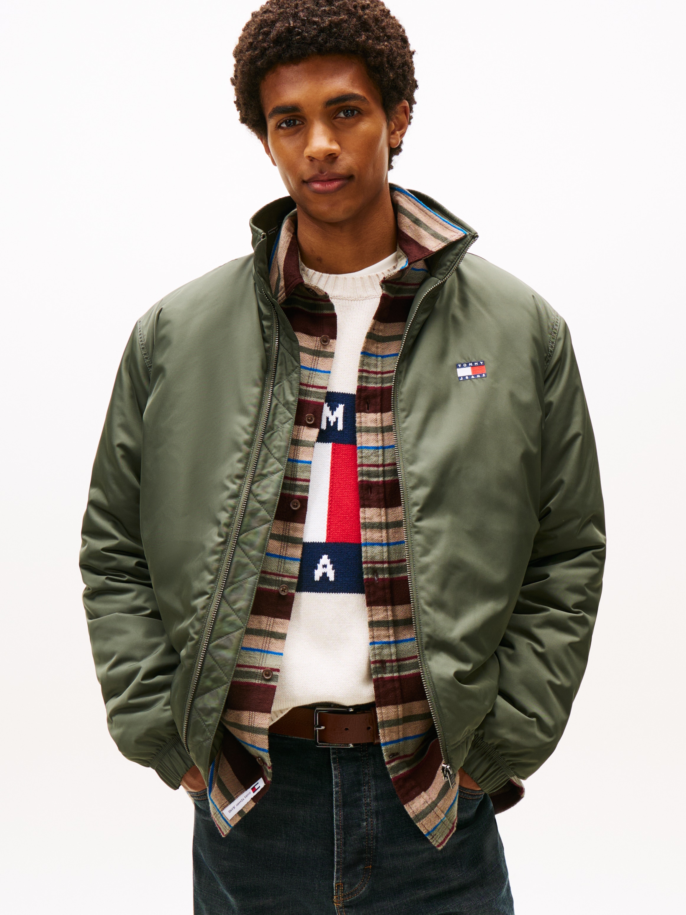 Image of Tommy Jeans Blouson "TJM ESSENTIAL PADDED JACKET EXT" Freizeitjacke, Übergangsjacke glänzend, Stretchbündchen, Stehkragen