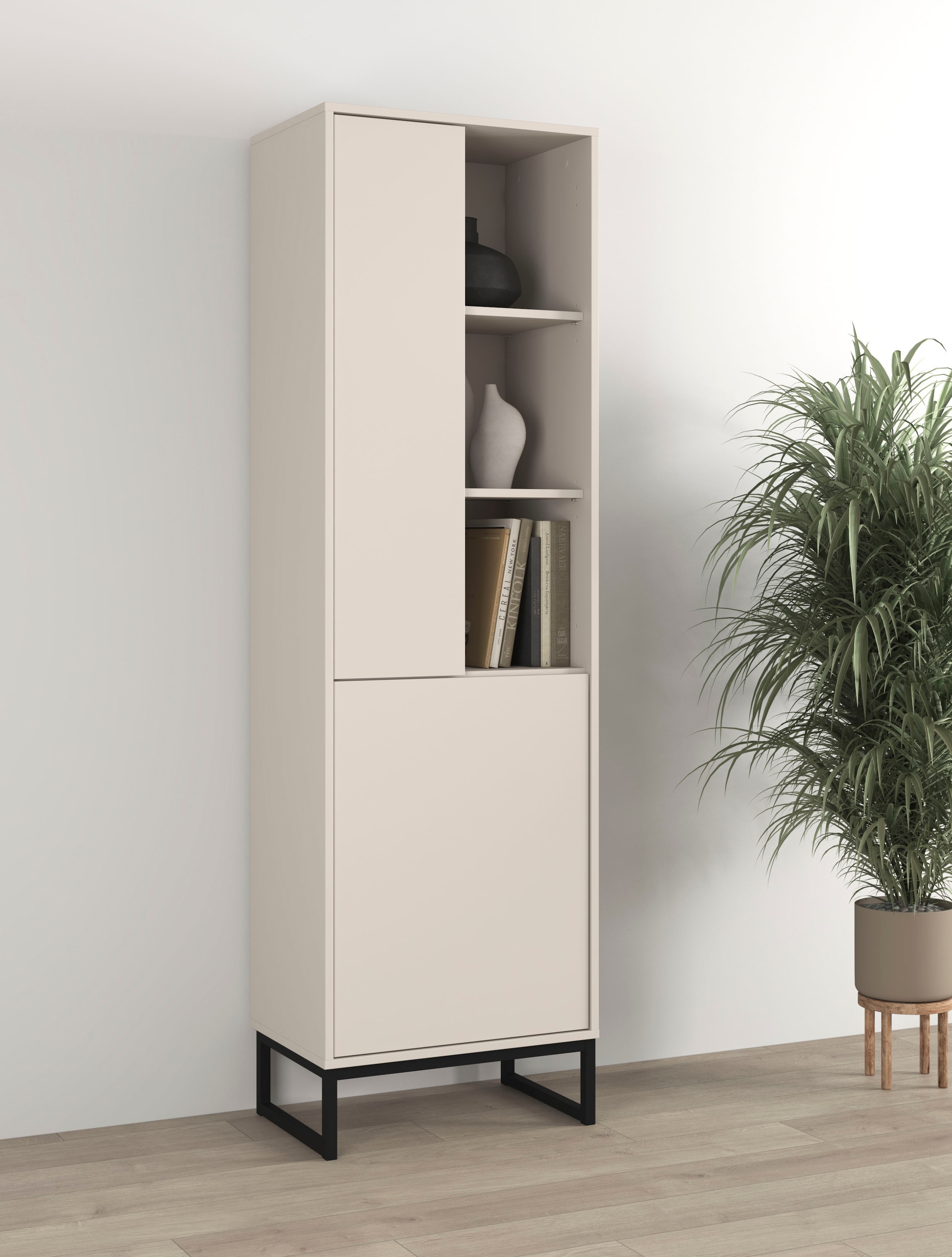 GOODproduct Vitrine »Loft, Höhe 180 cm, moderne grifflose Standvitrine mit 2 Türen« Hochschrank mit viel Stauraum, verstellbaren Einlegeböden, Regal