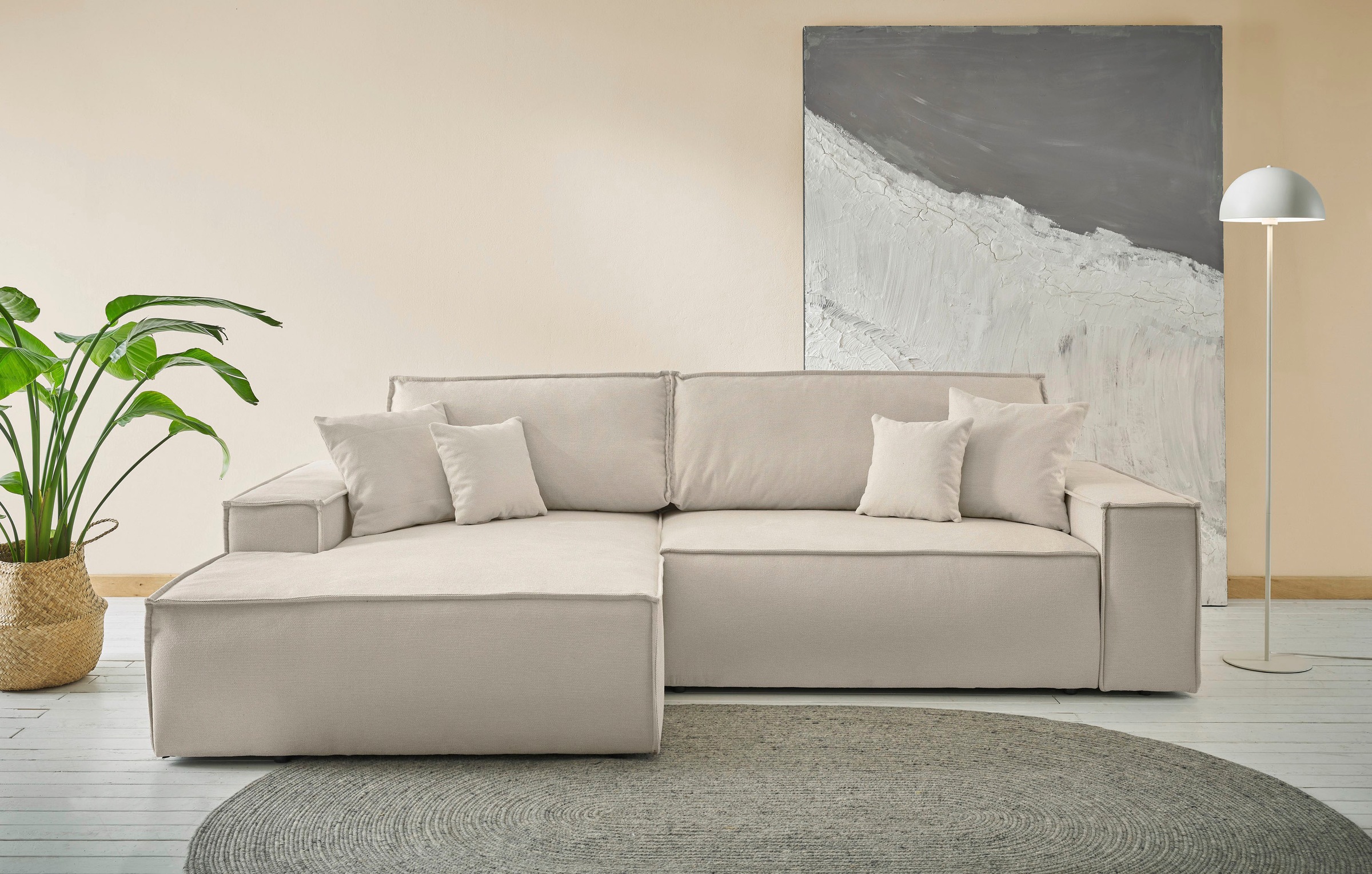 Image of GOODproduct Ecksofa "FINNLEY, L-Form 257 cm, Schlafsofa" mit Bettkasten, in Bouclé, Struktur fein und Mega Cord