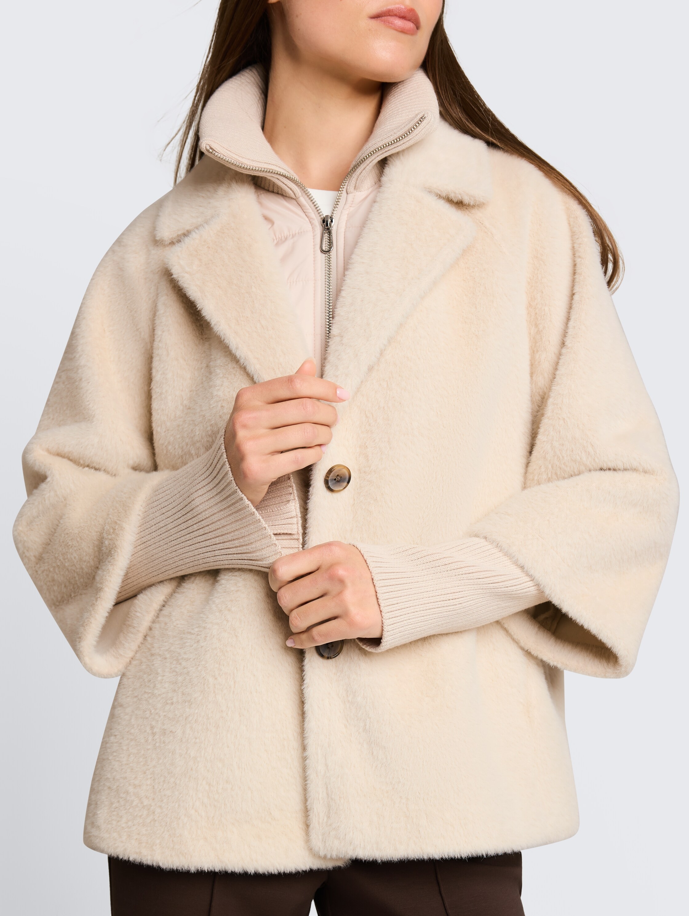TOM TAILOR Fellimitatjacke »Regular« ohne Kapuze mit Reverskragen und Stehkragen-Inlay  und Knopfleiste