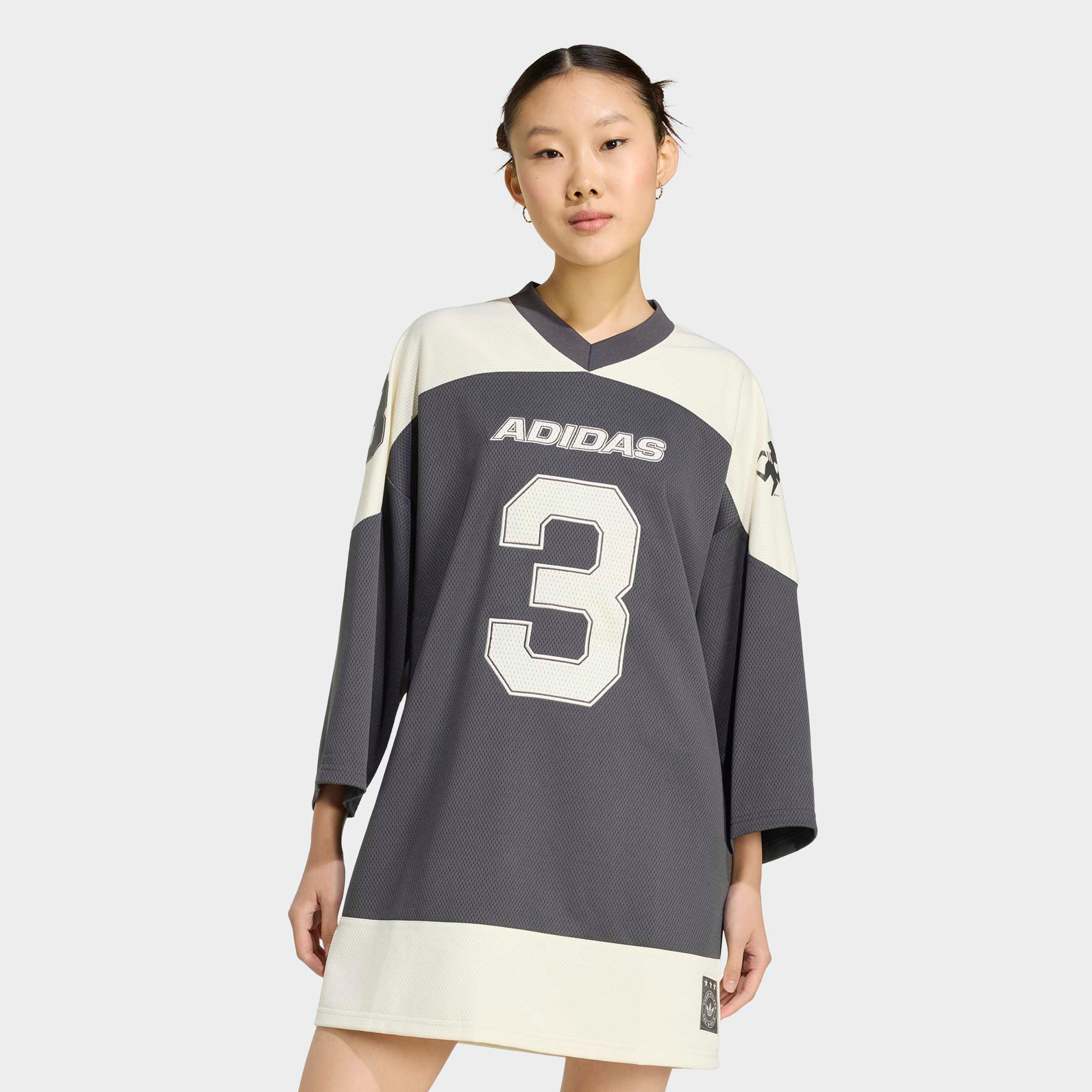 Image of adidas Originals Langarmshirt "ORIGINALS HOCKEY JERSEY DRESS" mit V-Ausschnitt, sportlicher Stil, für Sportmode und Streetwear
