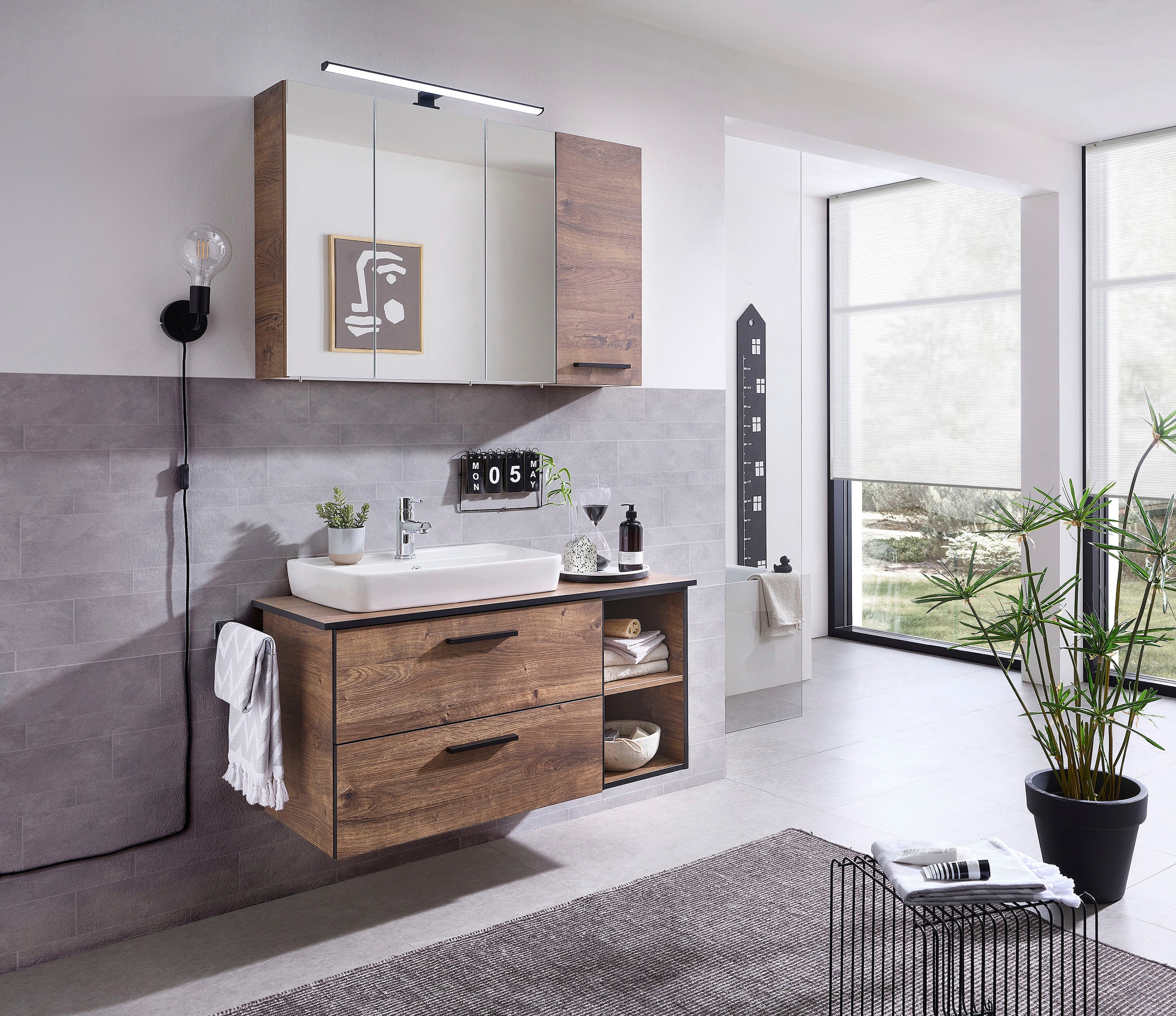 Saphir Hängeschrank »Quickset 374 Wand-Badschrank, 1 Tür, 2 Einlegeböden, inkl. Türdämpfer« Badezimmer-Hängeschrank, 30 cm breit, Eiche Ribbeck quer Nachbildung
