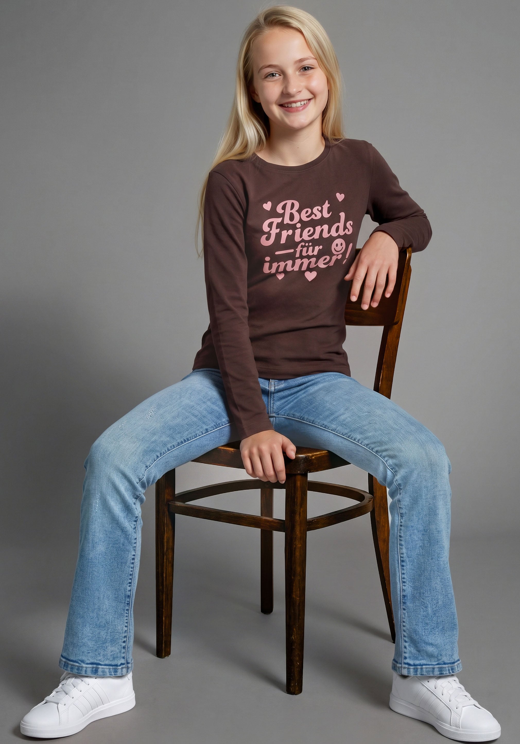 KIDSWORLD T-shirt à manches longues »Slogan Shirt: BEST FRIENDS - für immer!« T-shirt à slogans pour meilleures amies, coupe à la hauteur des hanches, style basique