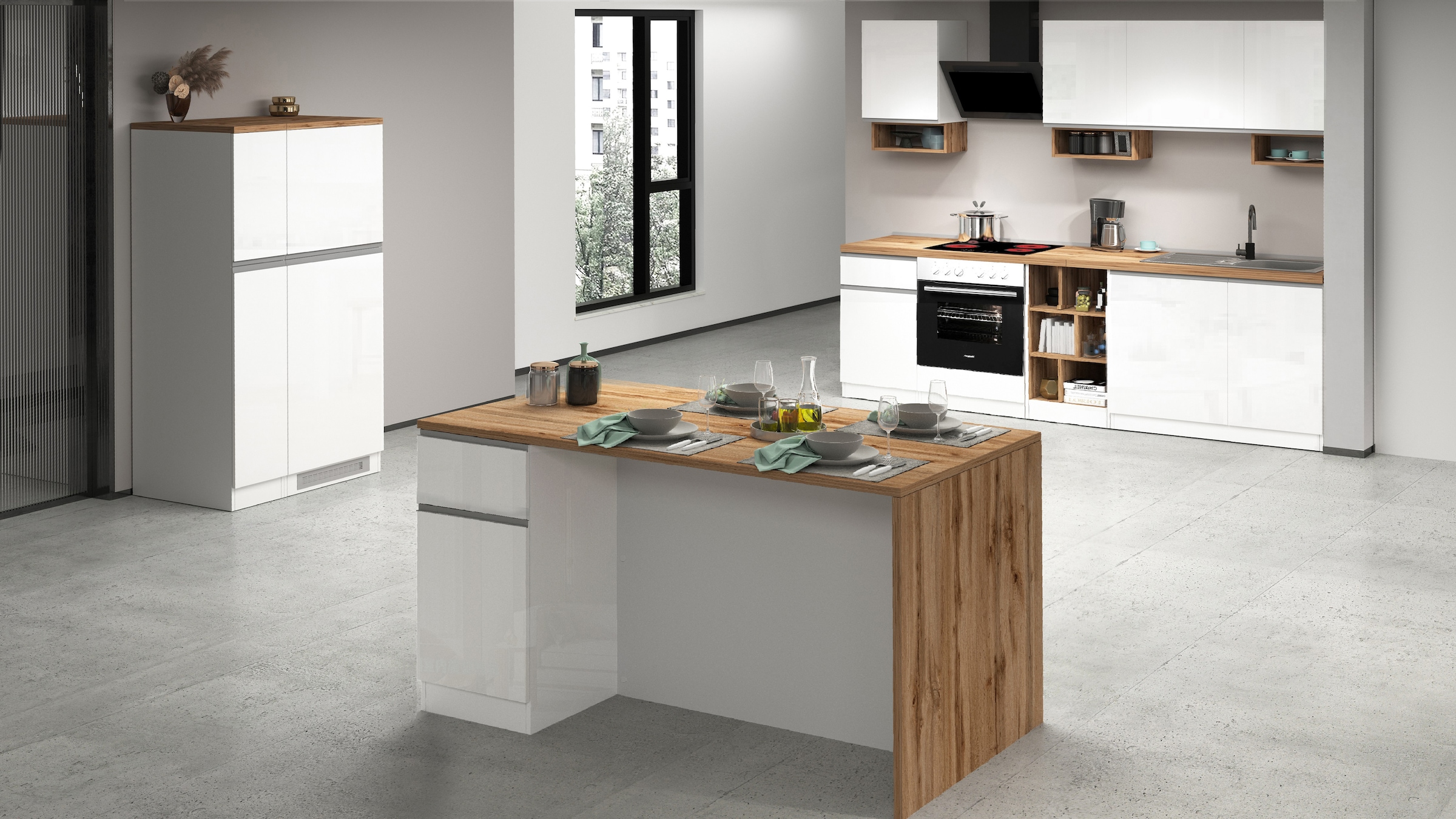 KOCHSTATION Ilot de cuisine »Sole,Kochinsel,Küchenarbeitsblock,Inselküche,Arbeitsinsel« Breite 160 cm mit 2 Türen,2 Schubkästen, Aluminiumgriff