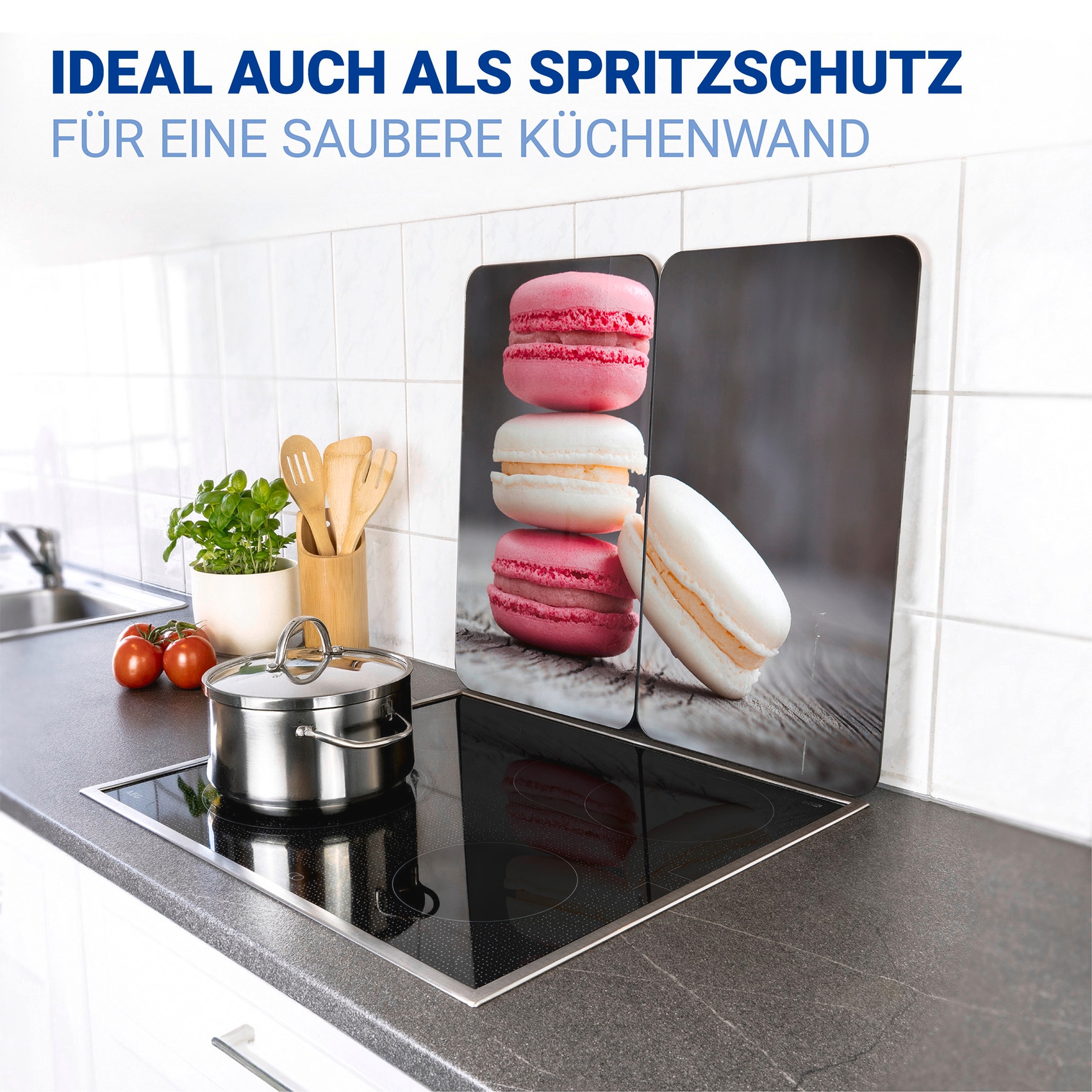 WENKO Herd-Abdeckplatte »Universal Modell Macarons«, (Set, 2 tlg.), Herdabdeckung für alle Herdarten, kratzfest, mit rutschfesten Füssen