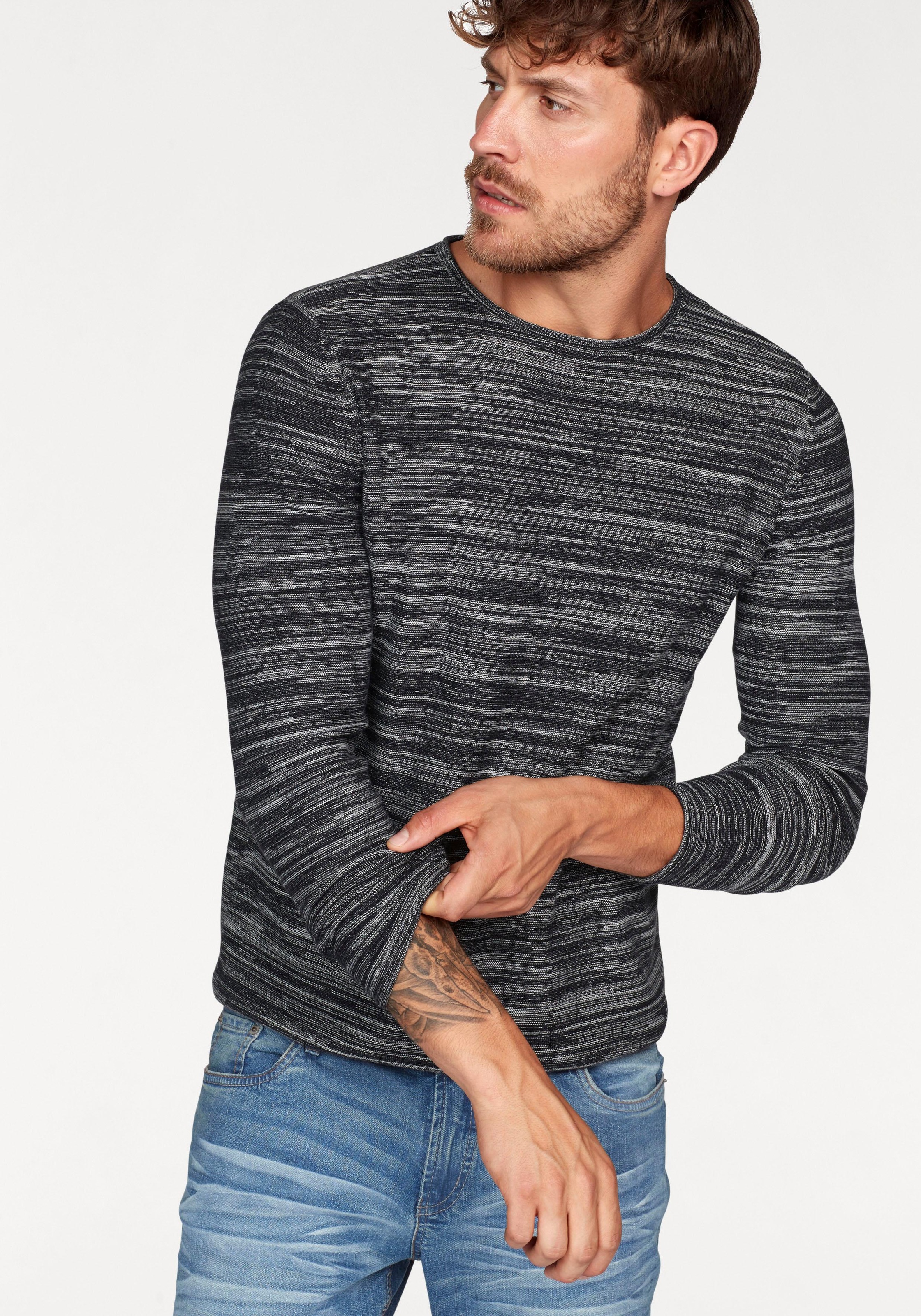 Image of John Devin Rundhalspullover, in melange Strick bei Ackermann Versand Schweiz