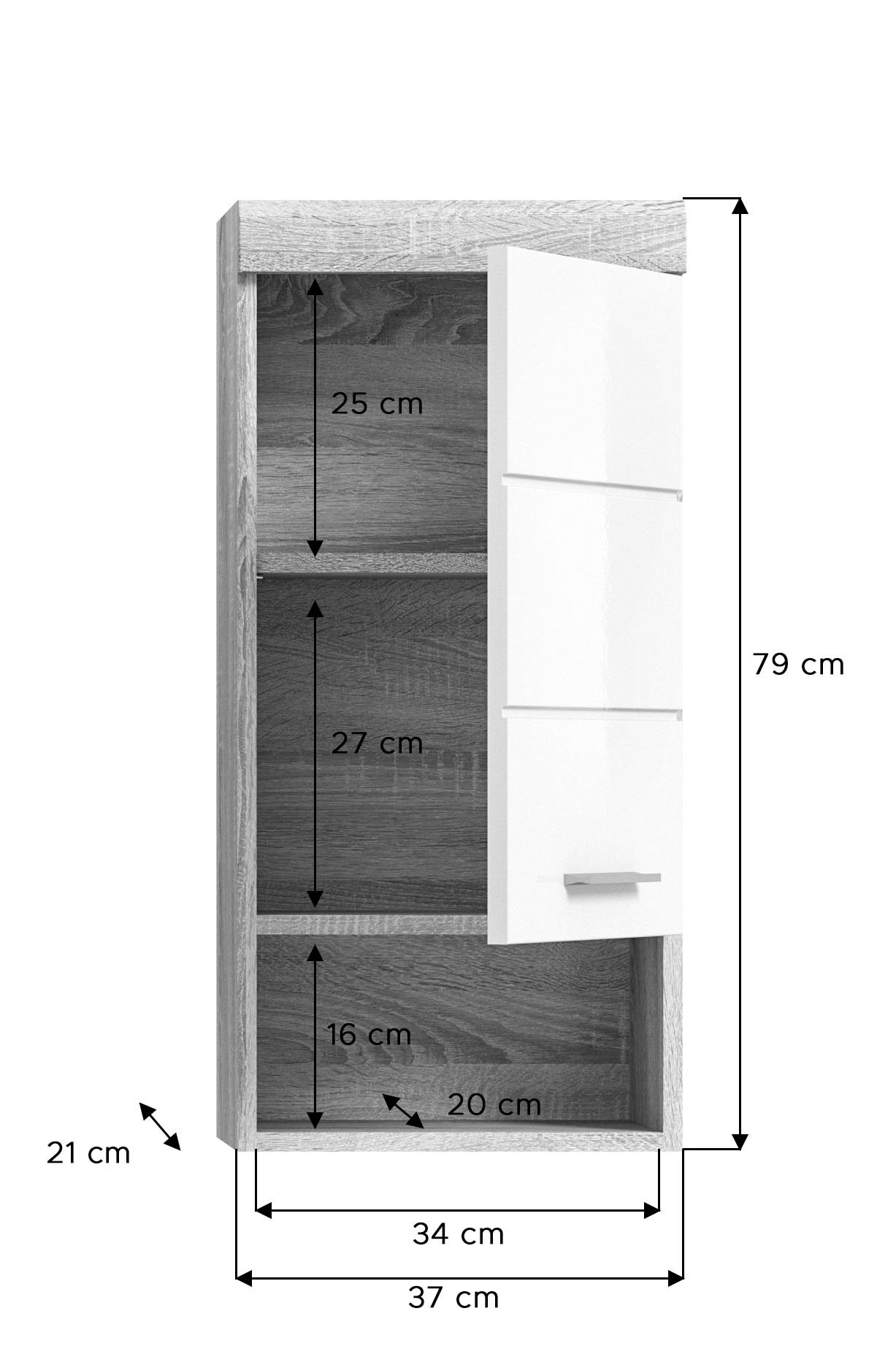 welltime Hängeschrank »SIENA, Breite 37cm, 1 Tür, 1 offenes Fächer, 1 Einlegeboden, MDF-Front« TOPSELLER!, 1 Stk. tlg. in verschiedenen Farben erhältlich, Badmöbel, Badschrank, Schrank, Bad