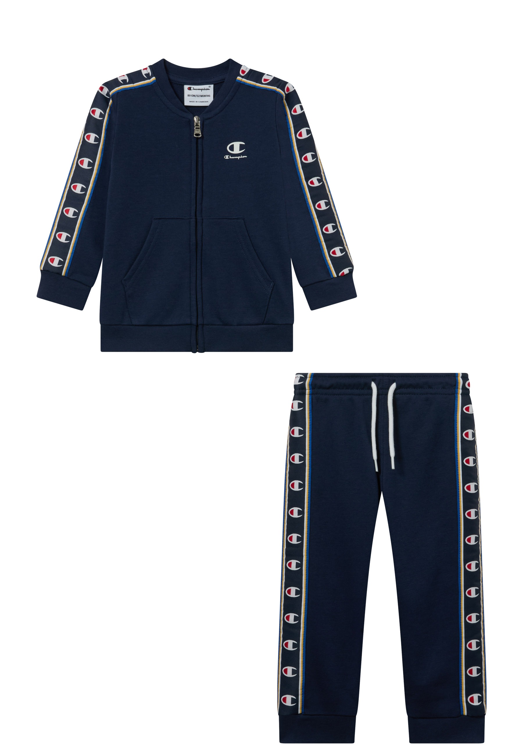 Champion Trainingsanzug "Sports-inspired Toddler Terry Full Zip Sweatsuit with tape detailing" 2 tlg. Zweiteiliges Set, mit Reißverschluss, aus Baumwolle und Polyester