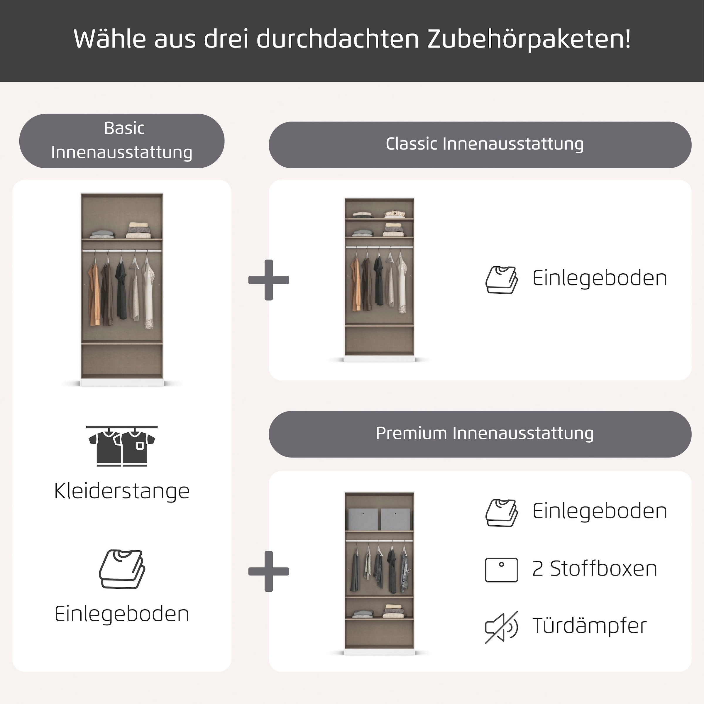 rauch Armoires à vêtements »Schrank Garderobe Ankleide GAMMA Breiten 91/136/181/226/271/315/360 cm« En 3 configurations BASIC/CLASSIC/PREMIUM (avec fonction SOFT-CLOSE),  différentes variantes de poignée, avec miroir TOPSELLER MADE IN GERMANY
