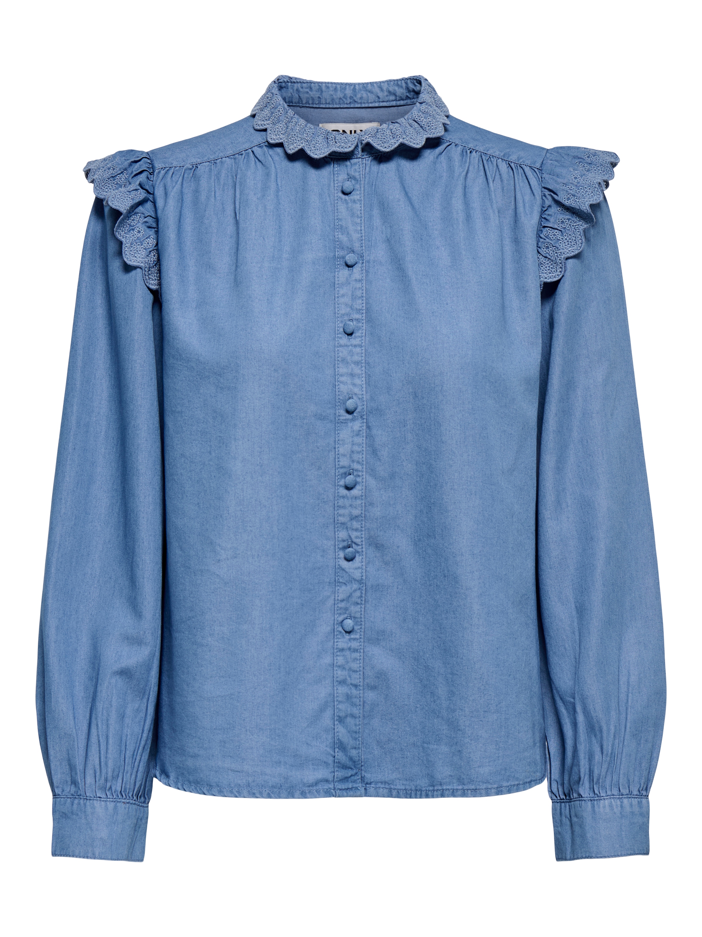 ONLY Blouse en jean »ONLPIPER L/S EMB FRILL DNM SHIRT QYT« mit Rüschen