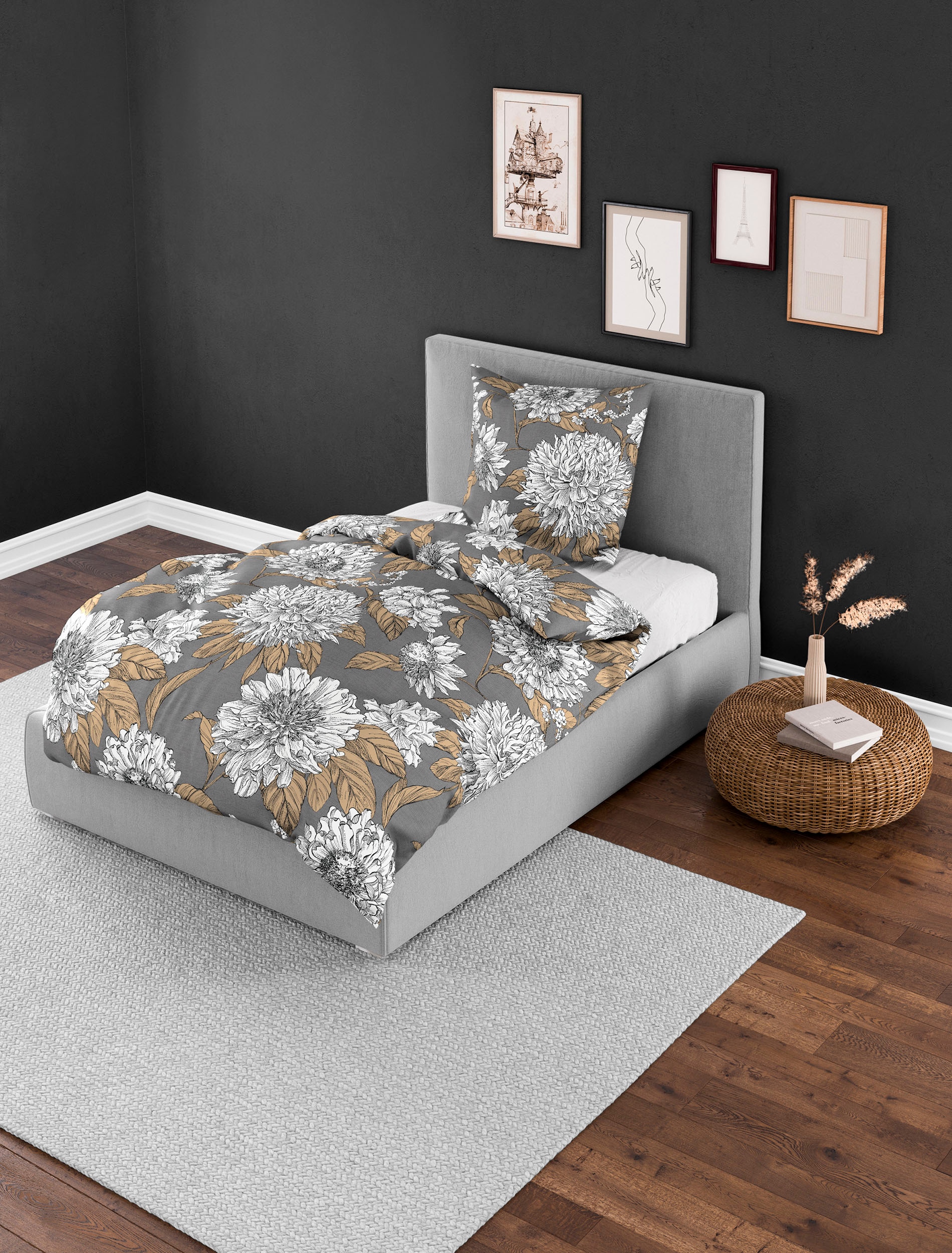 BIERBAUM Linge de lit »4059« 2 cuis Mako satin, 100 % coton, facile d'entretien, floral