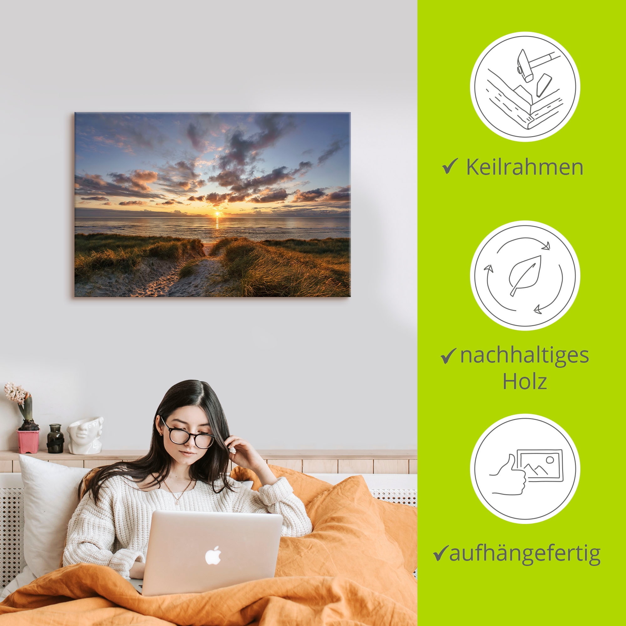 Artland Wandbild »Sonnenuntergang auf Sylt«, Bilder vom Sonnenuntergang & -aufgang, (1 St.), als Leinwandbild, Poster in verschied. Grössen