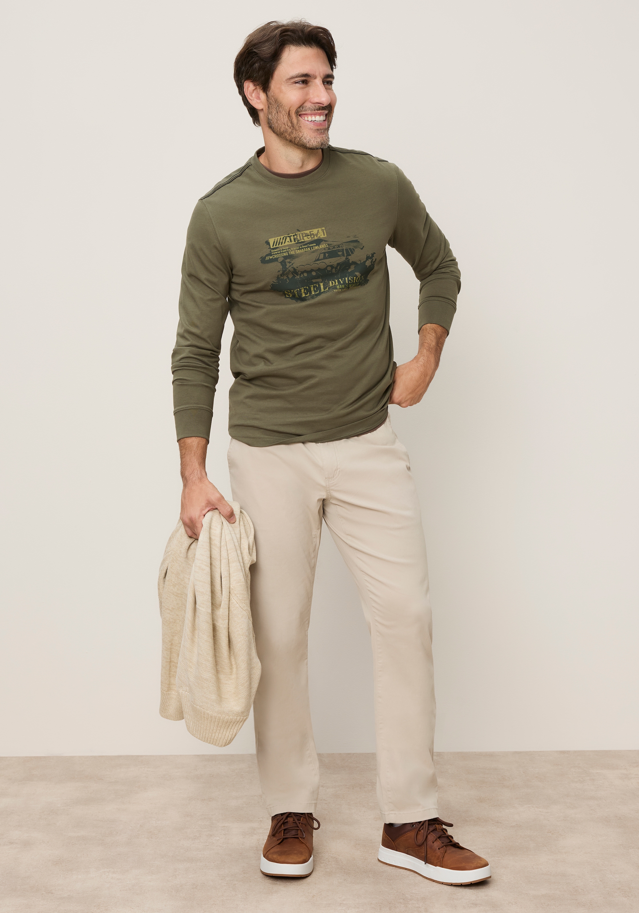 Man's World Rundhalsshirt normale Passform, mit Langarm, mit Print, für Alltag und Freizeit