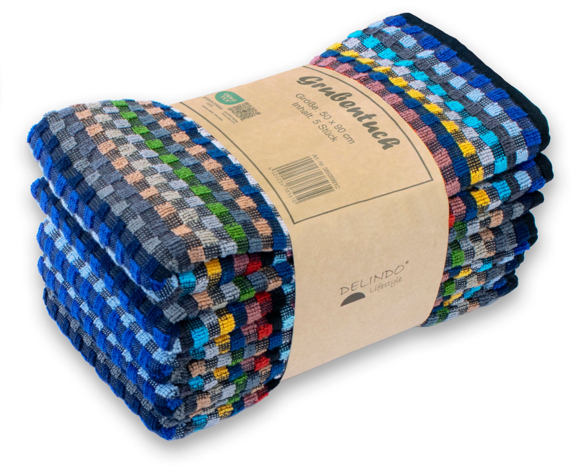 Delindo Lifestyle Handtuch »Frottier Grubentuch, 50x90 cm«, (5 St.), Multicolor kariert aus Baumwolle