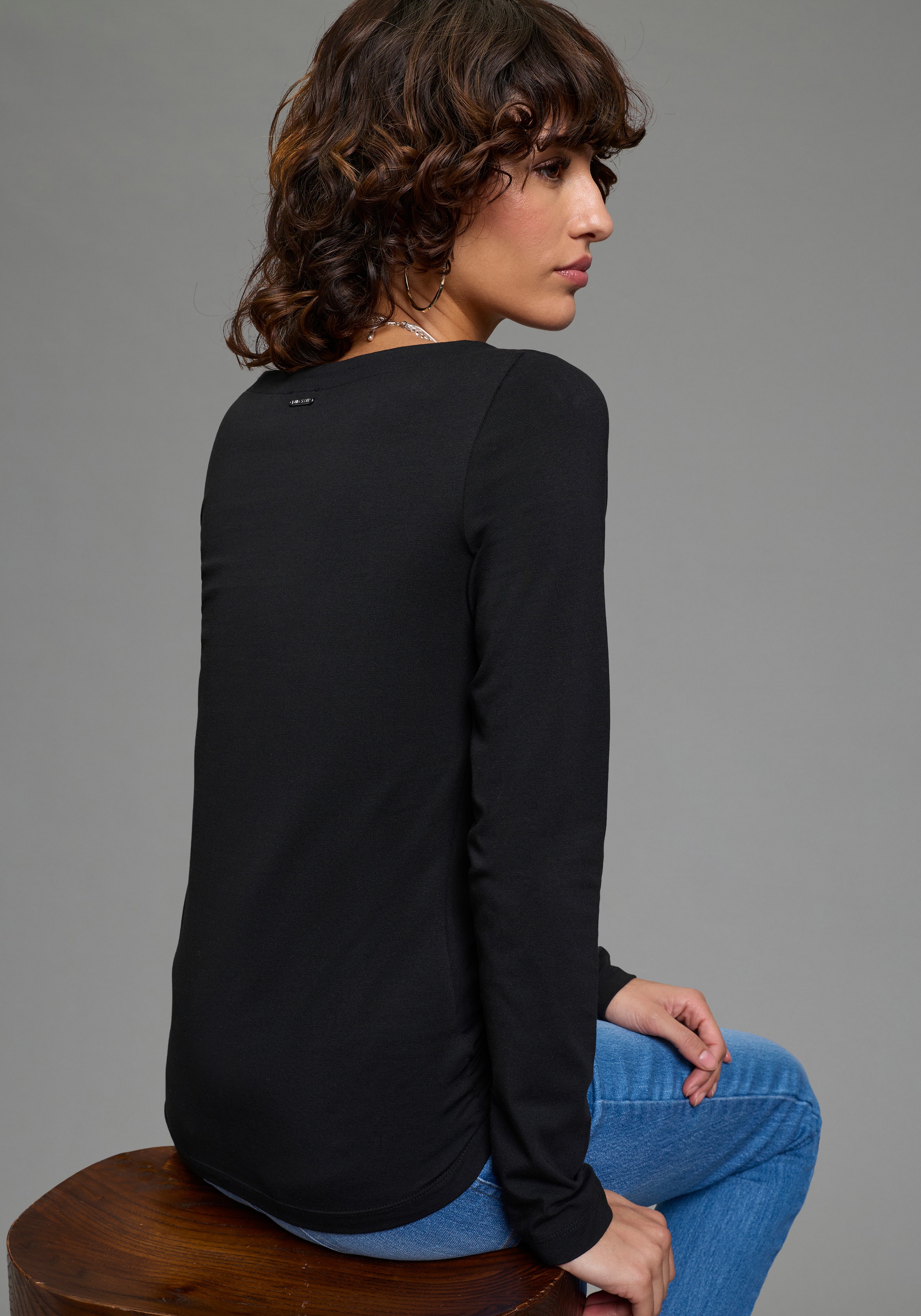 Laura Scott T-shirt à manches longues Paquet, 2er-Pack,  figurbetonte Passform, hüftbedeckende Länge, U-Boot-Ausschnitt