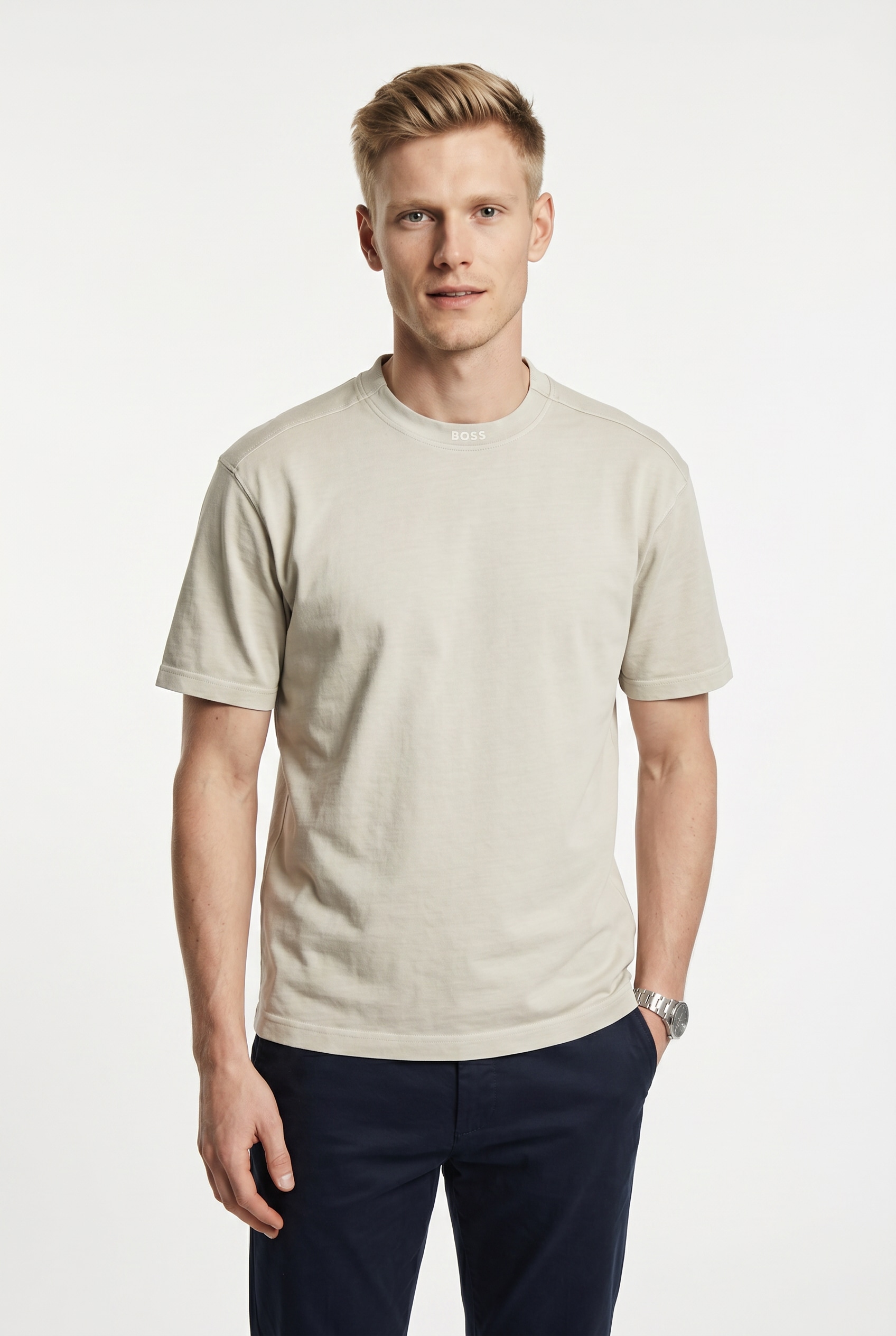 BOSS ORANGE T-shirt »Te Dye Relaxed Fit« T-shirt col montant en jersey 100% coton avec logo centré