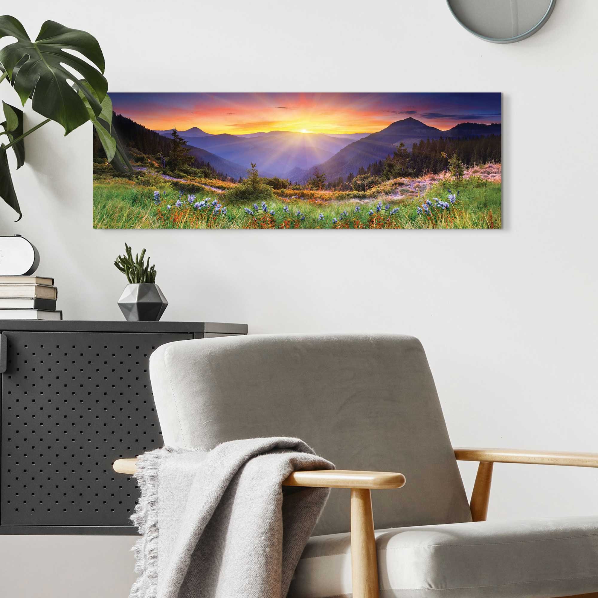 Reinders! Deco-Panel »Sonnenuntergang in den Bergen« Wohnzimmer - Mehrfarbig - MDF - Landschaften - 90x30 cm