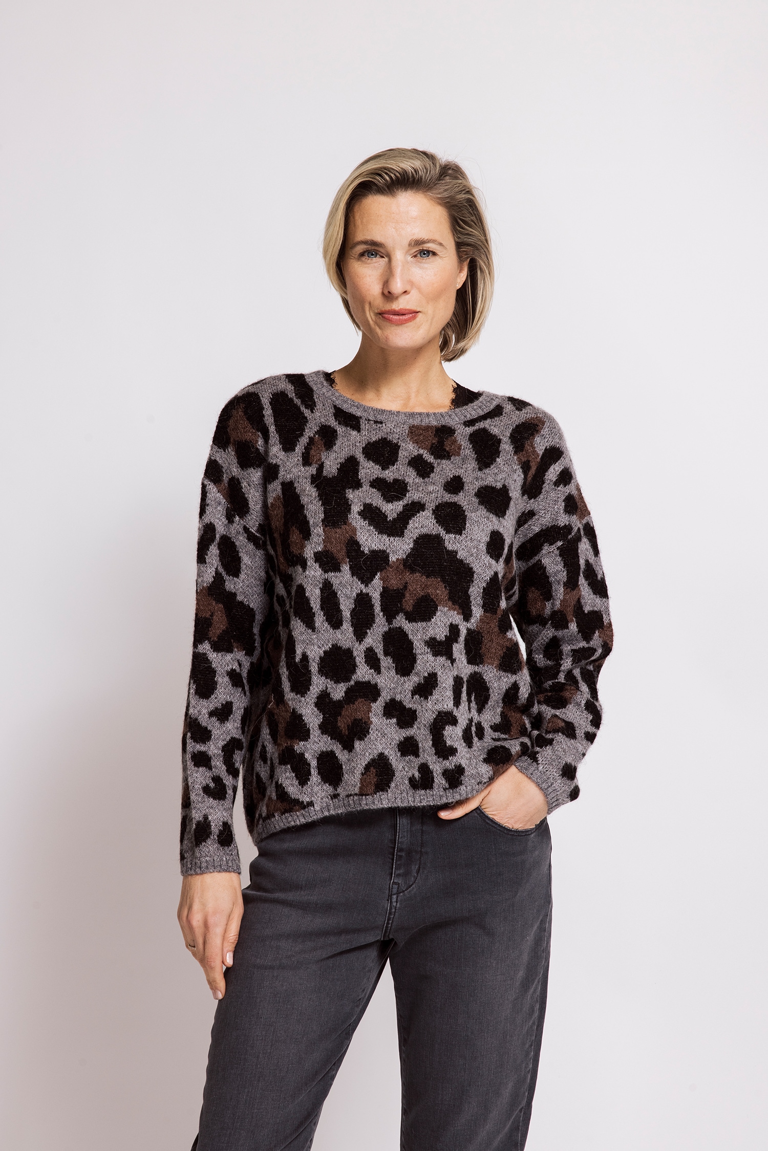 Image of Zhrill Strickpullover "IDA" aus Materialmix mit Wolle, bequeme Passform, Animal-Optik