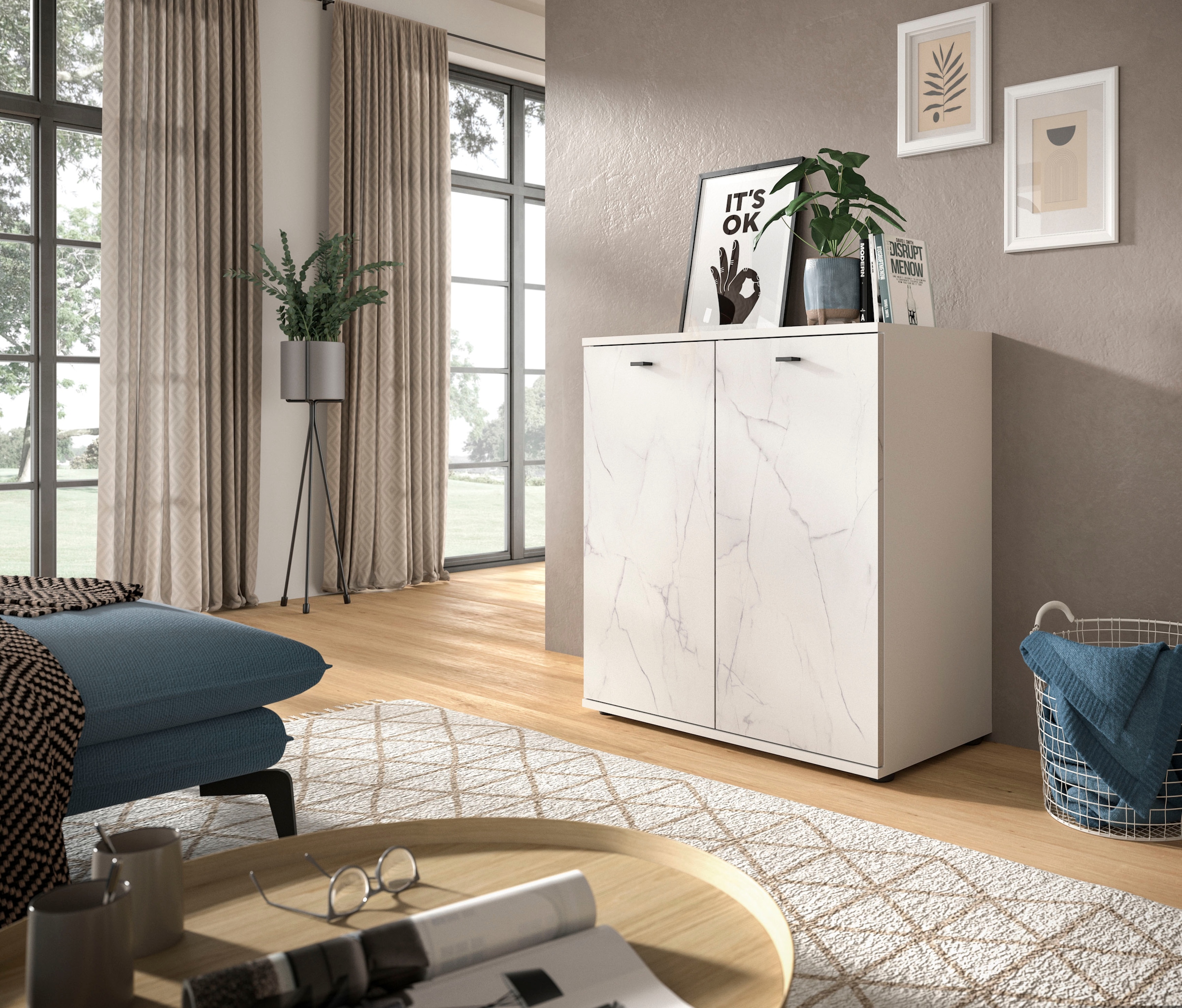 INOSIGN Kommode »CALCOLO, Breite 86 cm, 2 Türen mit Soft-Close-Funktion, 4 Fächer«, Anrichte,Sideboard, Schrank