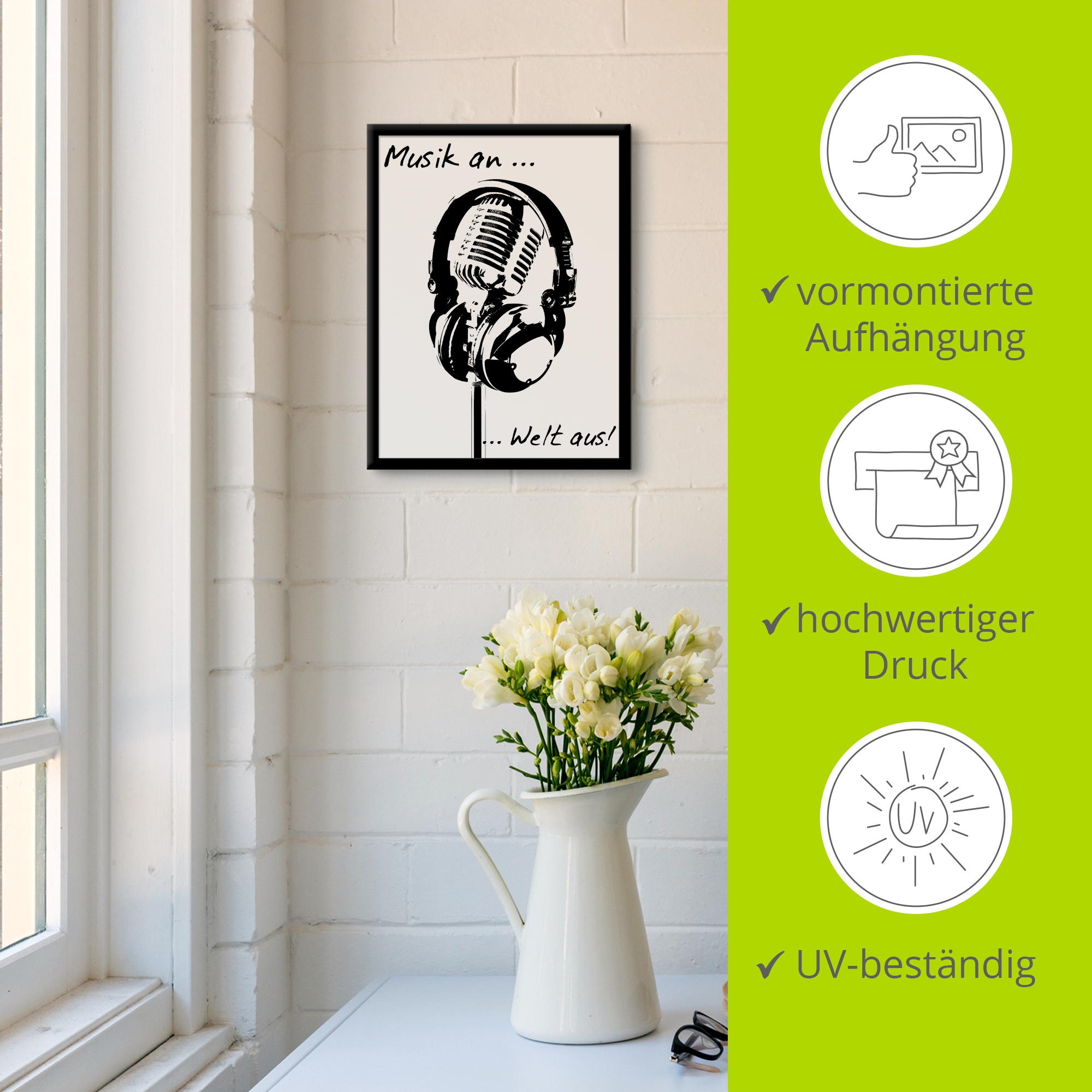 Artland Wandbild »Musik an, Welt aus«, Sprüche & Texte, (1 St.)