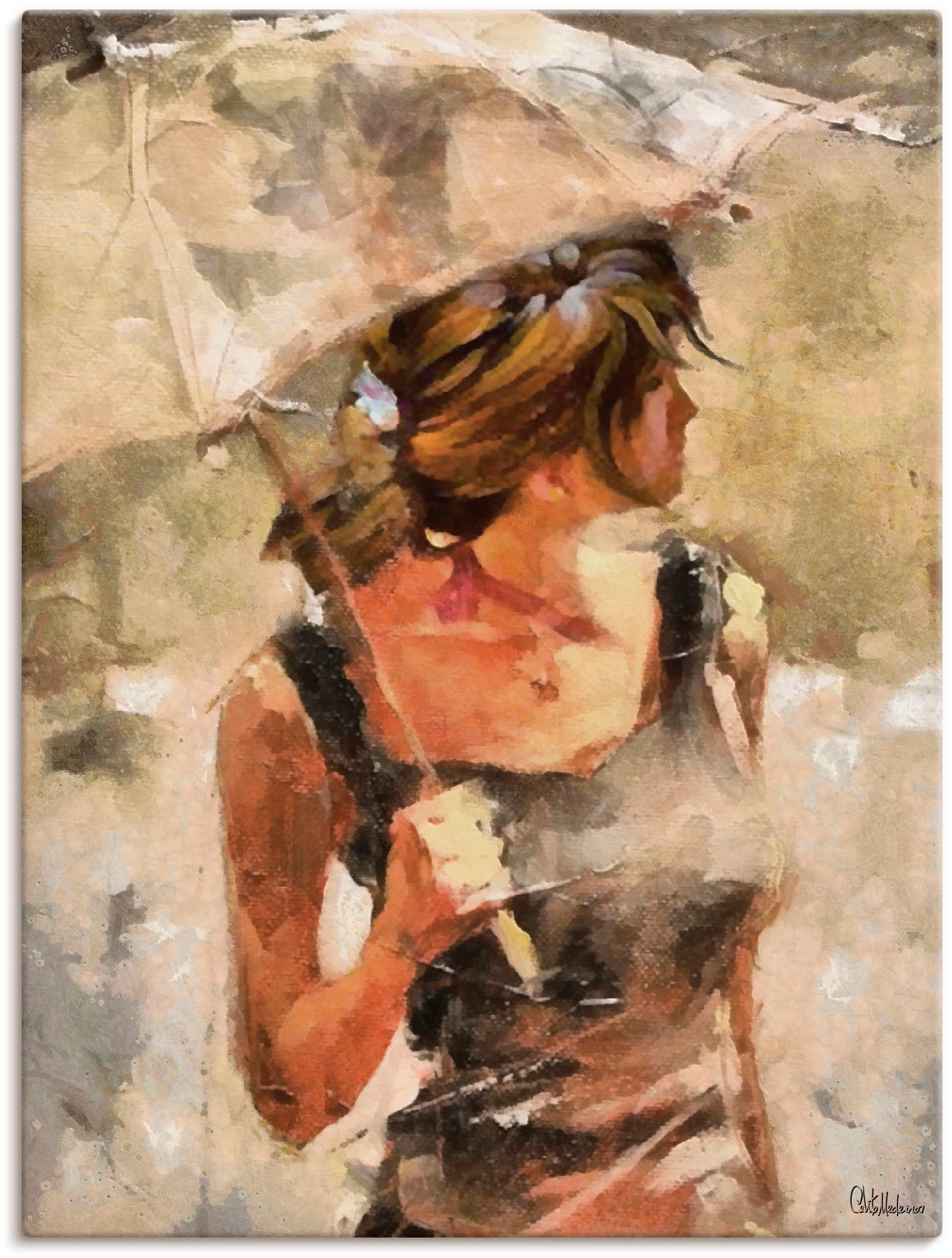 Image of Artland Leinwandbild "Lady mit Regenschirm" Portrait 1 Stk. tlg. auf Holzrahmen gespannt