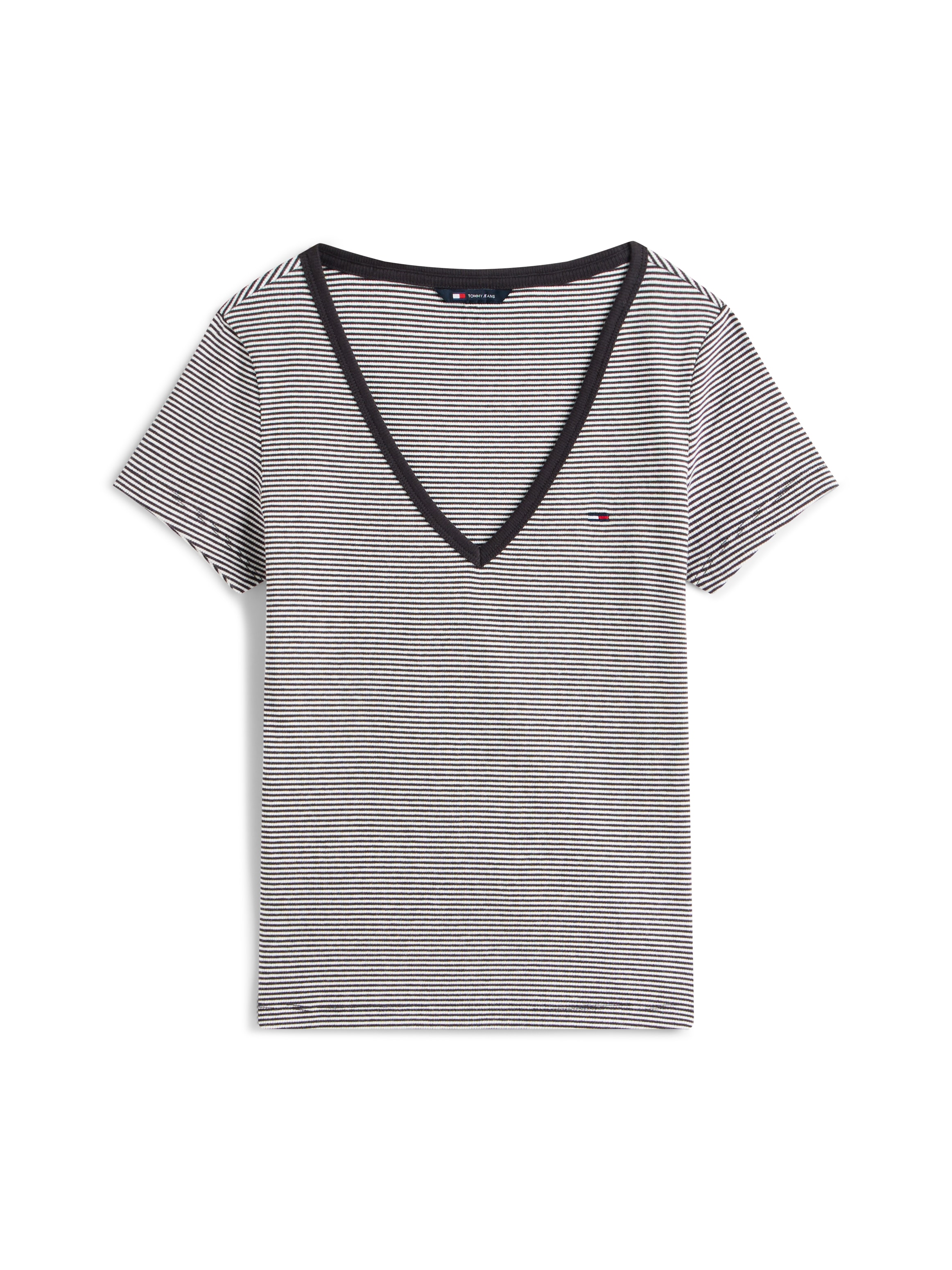 Tommy Jeans T-shirt à manches courtes »TJW SLIM ESSENTIAL RIB V SHORT SLEEVE« mit gerippter Struktur, V-Ausschnitt, Slim Fit