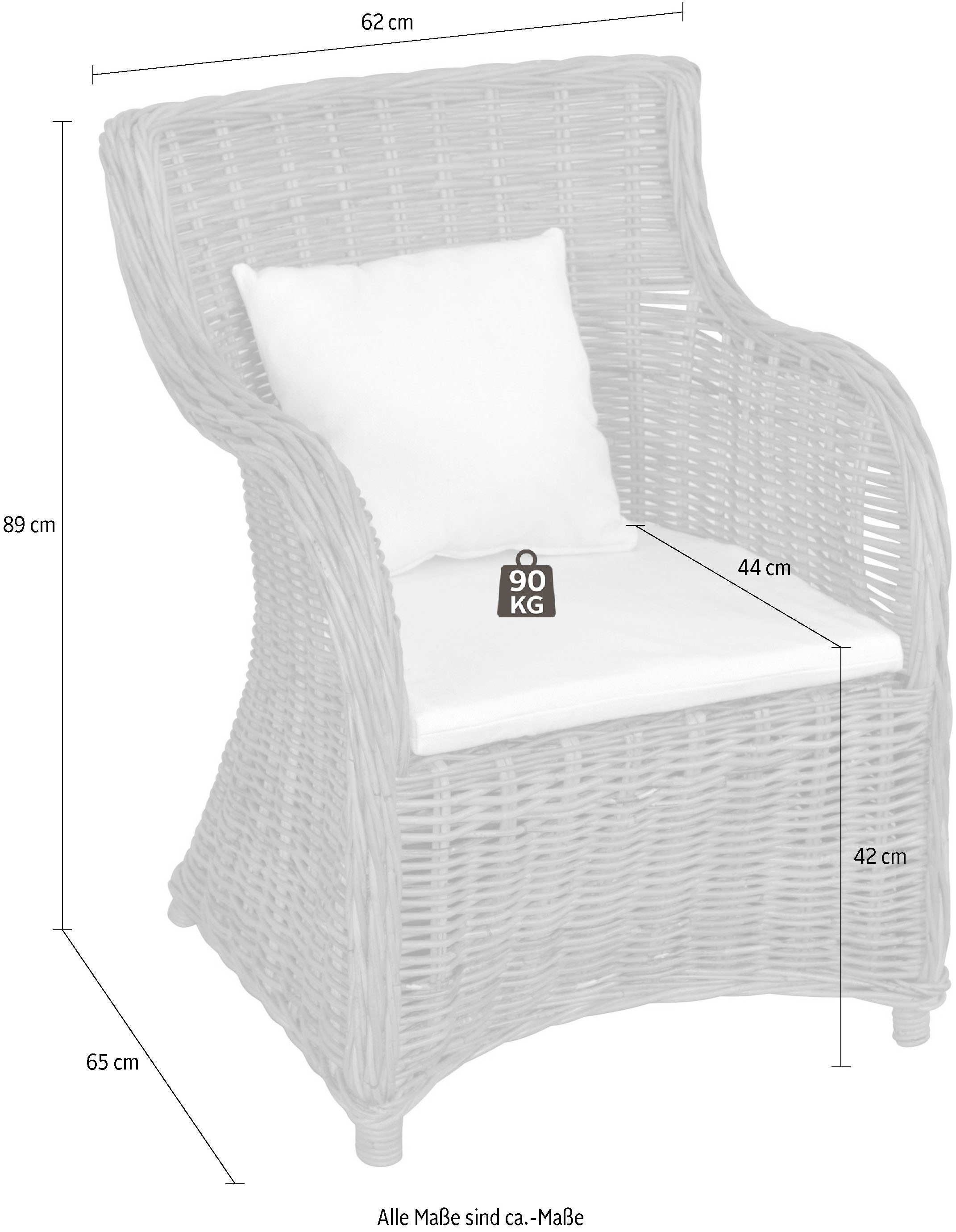 Home affaire Rattanstuhl, Sitzschale, kaufen handgeflochtenem 62 cm und Breite bequem aus Rattan grosser