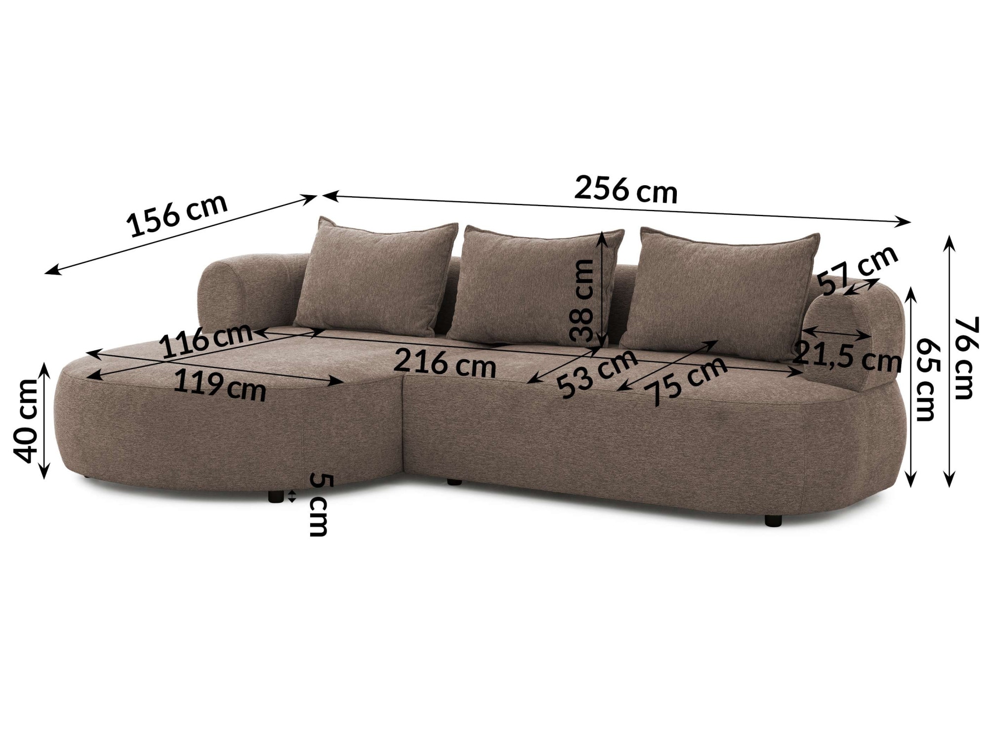 Home affaire Ecksofa »LUSSAC L-Form Design-Sofa mit Zierkissen, Masse B/T/H: 257/159/78 cm« hoher Sitzkomfort und modernes Design, Sofa ohne Bettfunktion