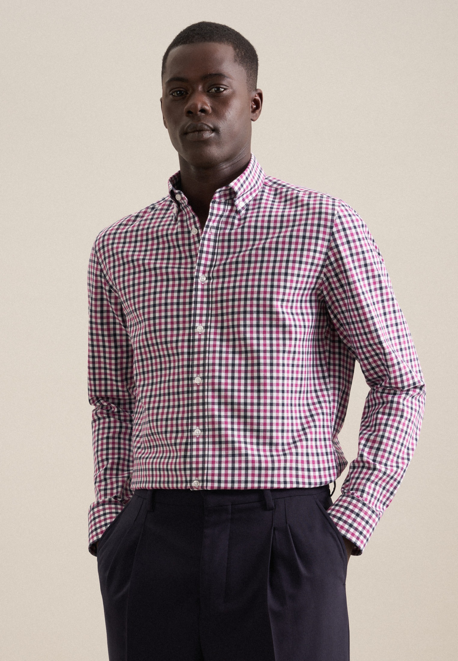 Image of seidensticker Flanellhemd "Shaped" Shaped 1/1 Button-Down-Kragen Karo