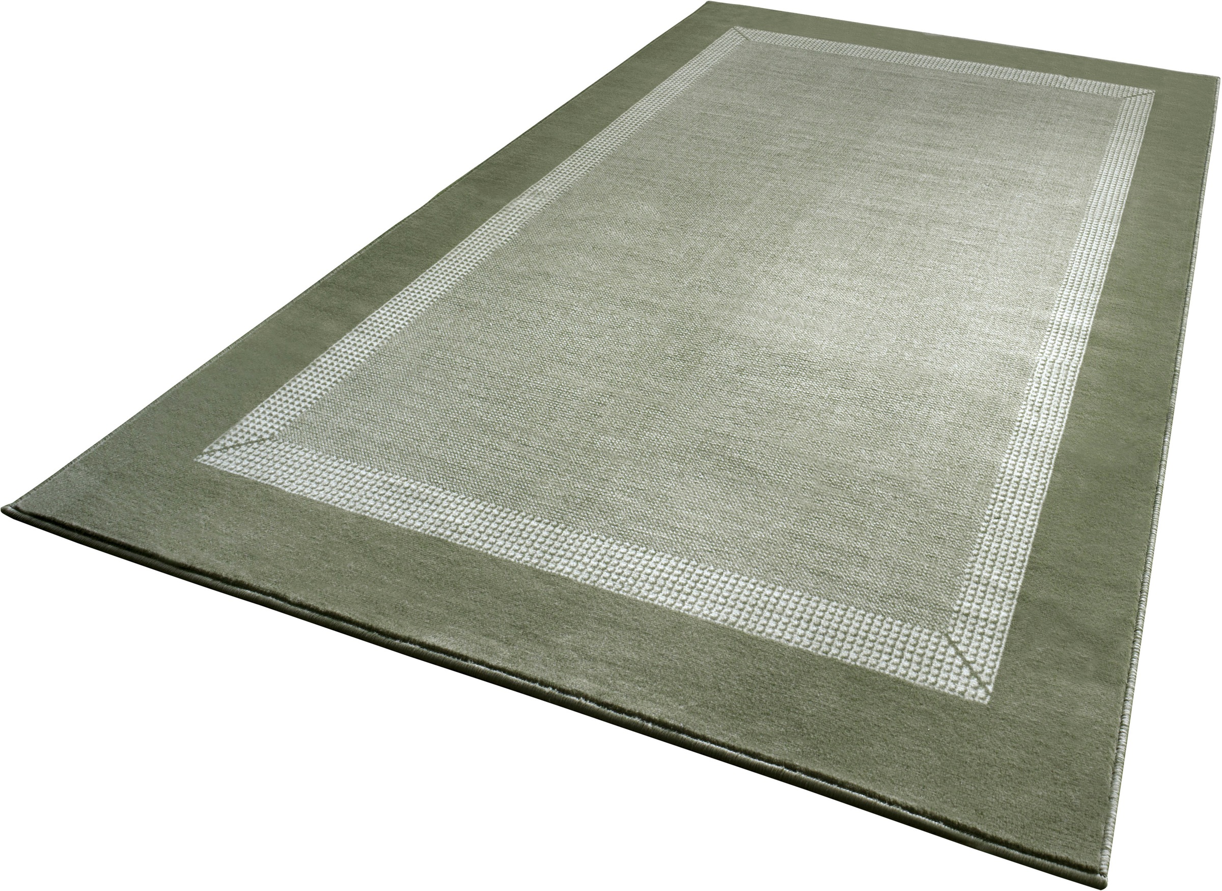 THE RUGS Designer Velours Band Rug & Runner Polypropylene Velours Pile Rug in Green | Size: 120cm x 170cm