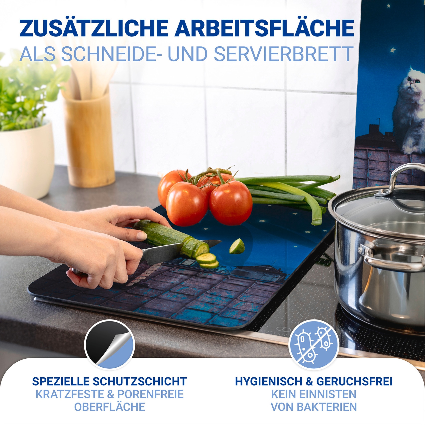 WENKO Herd-Abdeckplatte »Universal Modell Moon Cat«, (Set, 2 tlg.), Herdabdeckung für alle Herdarten, kratzfest, mit rutschfesten Füssen