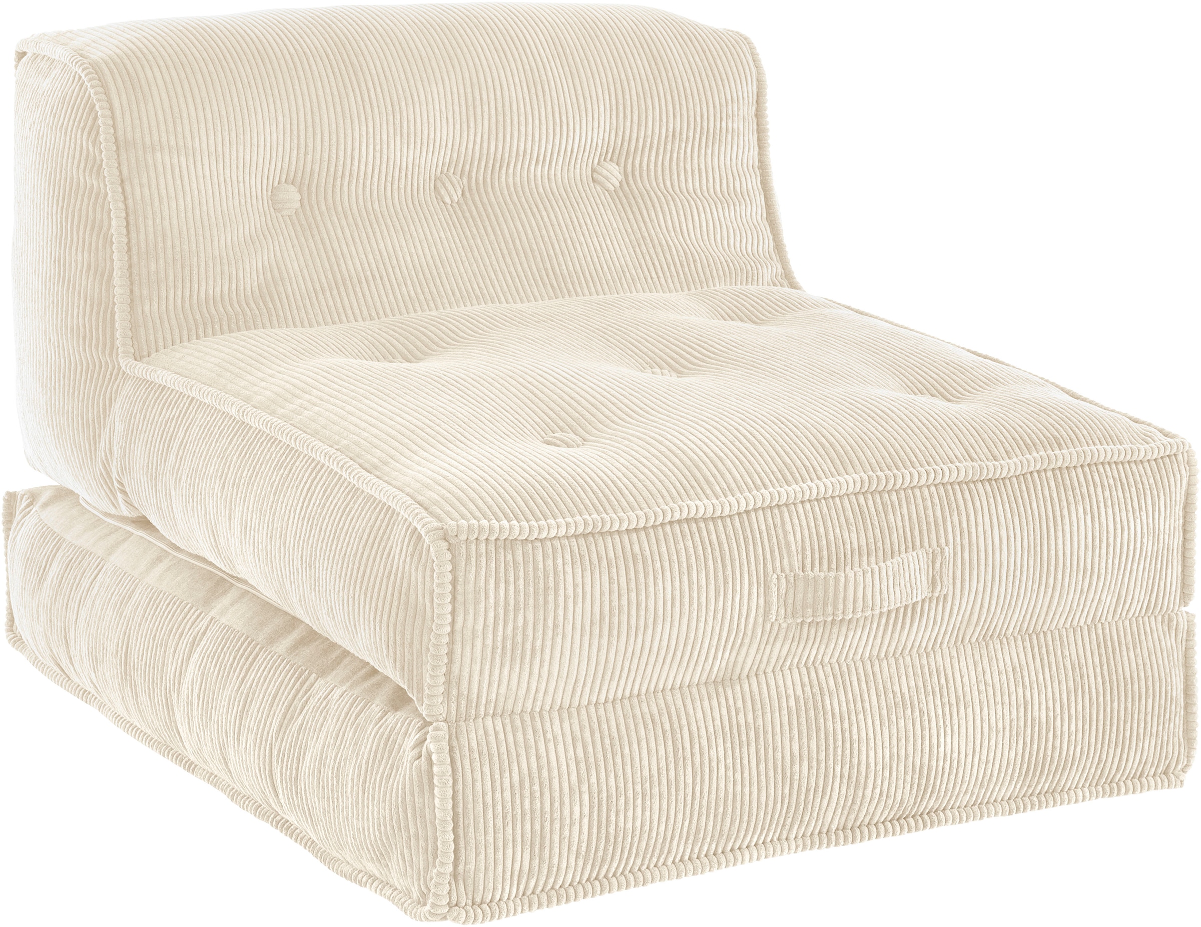 INOSIGN Sessel »Pia«, Loungesessel aus Cord, in 2 Grössen, mit Schlaffunktion, Pouf-Funktion.