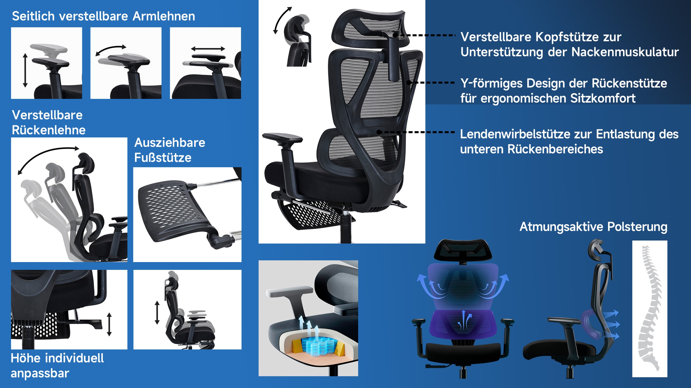GOODproduct Drehstuhl »Andora, moderner ergonomischer Schreibtischstuhl« () mit Fussstütze