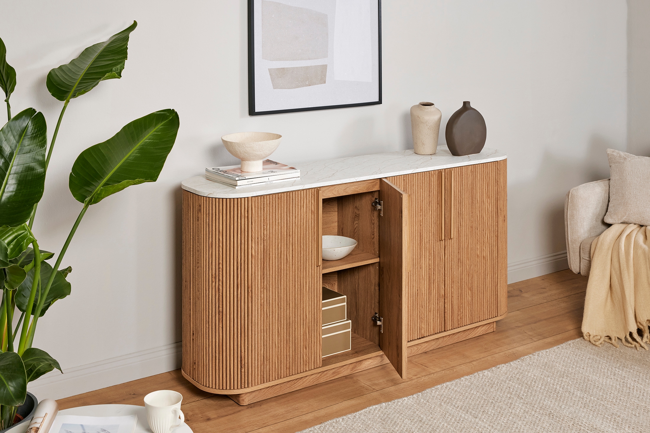 Jahnke Buffet »STRING SB 160« 1 cuis tlg. Buffet bas, 4 portes, aspect marbre, largeur 159,5 cm